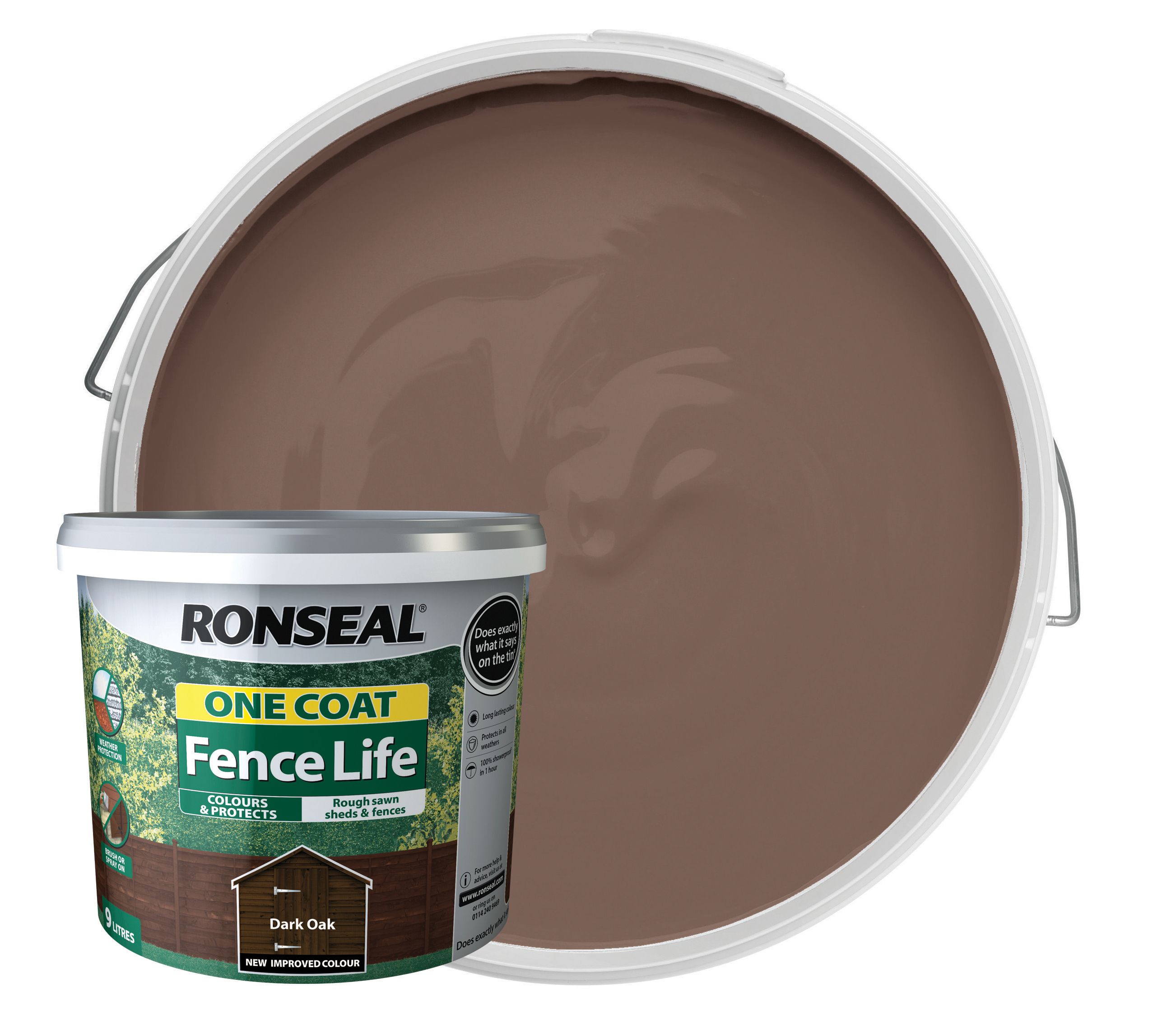 Image of Ronseal One Coat Fence Life Matt Shed & Fence Treatment - Dark Oak 9L