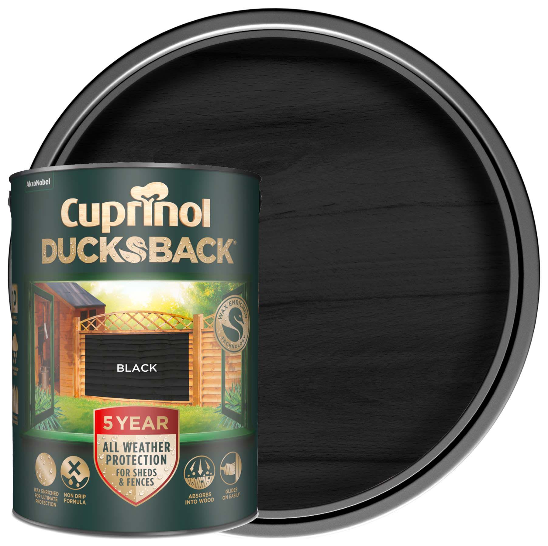 Cuprinol 5 Year Ducksback Matt Shed & Fence Treatment Black 5L