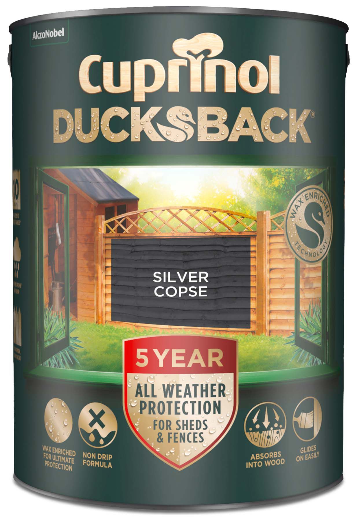 Cuprinol 5 Year Ducksback Matt Shed & Fence Treatment - Silver Copse - 5L