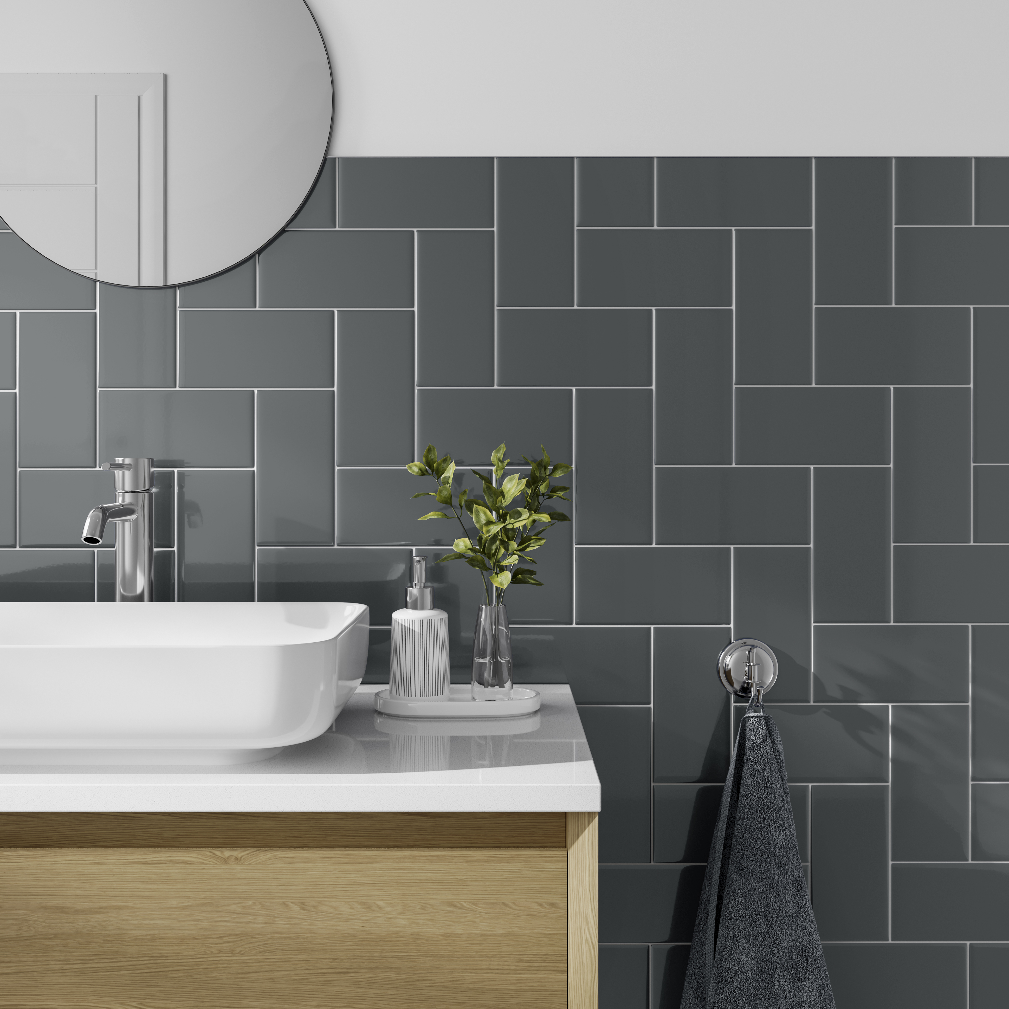 Image of Wickes Cosmopolitan Flat Metro Grey Ceramic Wall Tile - 200 x 100mm