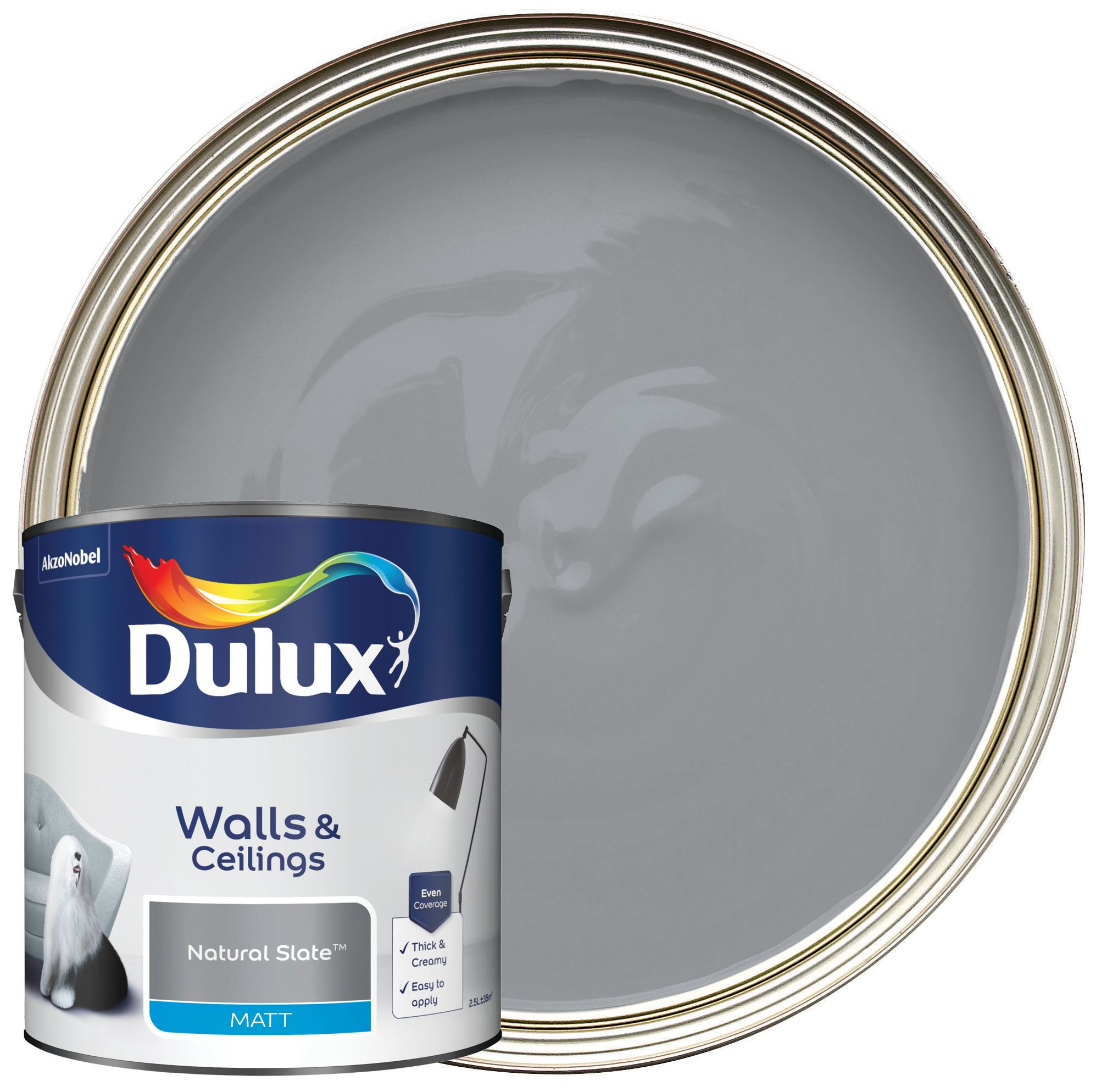 Image of Dulux Matt Emulsion Paint - Natural Slate - 2.5L