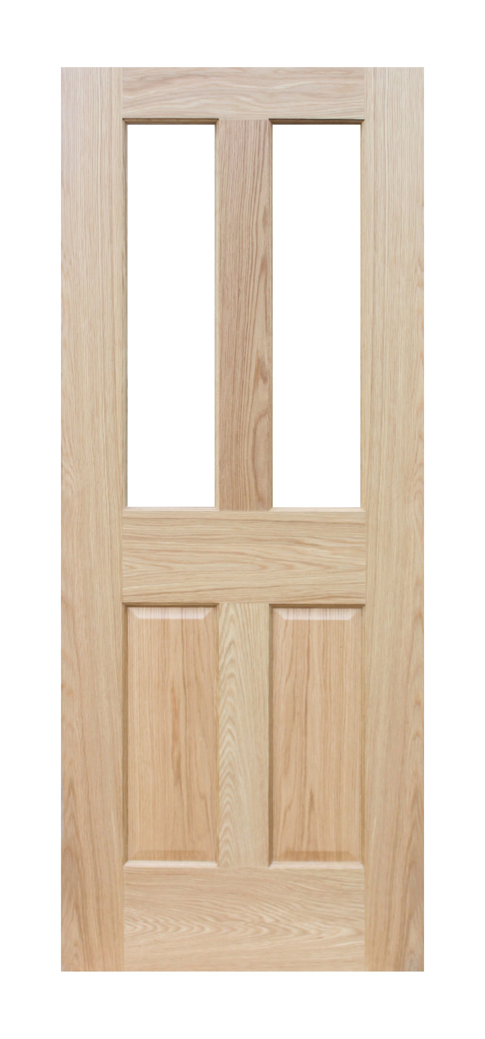 Wickes Cobham Glazed Oak Veneer 4 Panel Pre Finished Internal Door - 1981 x 762mm