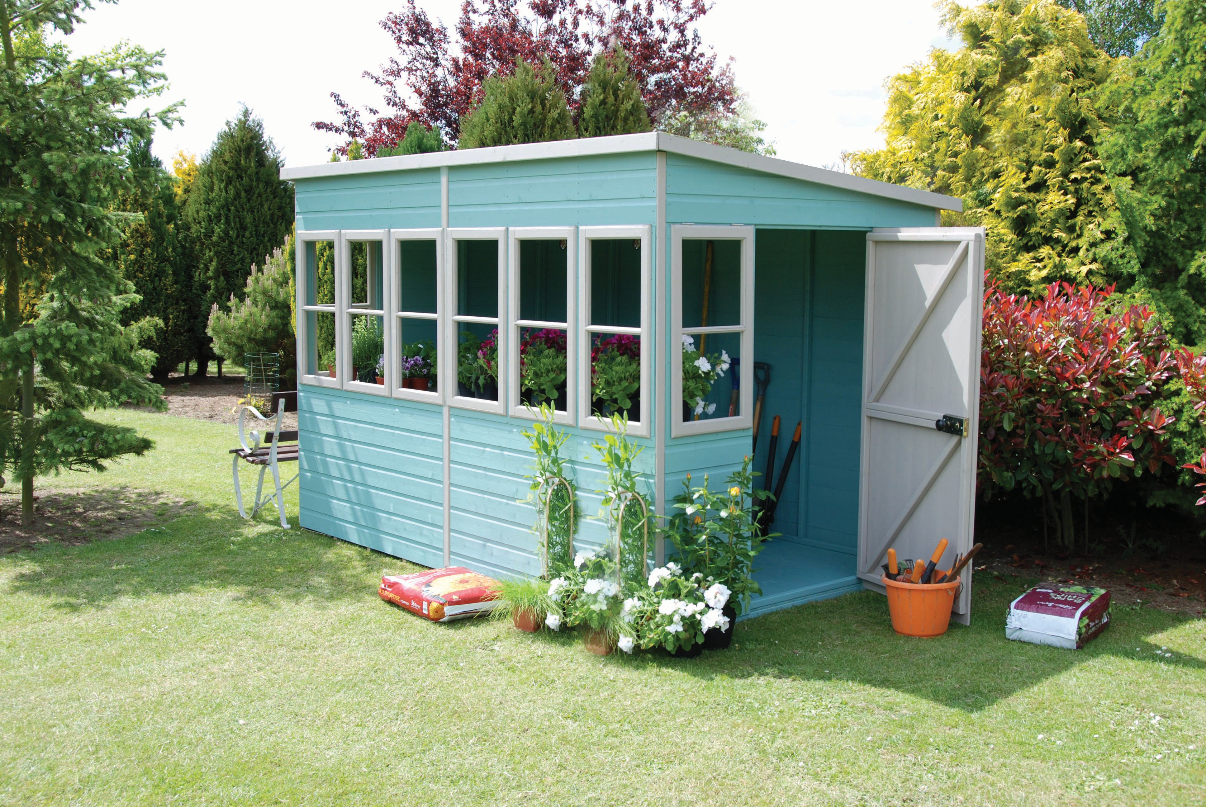 Shire 10 x 6ft Large Timber Pent Potting Shed with Opening Windows