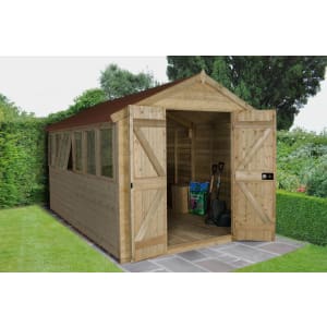 Forest Garden 12 x 8 ft Apex Tongue & Groove Pressure Treated Double Door Shed