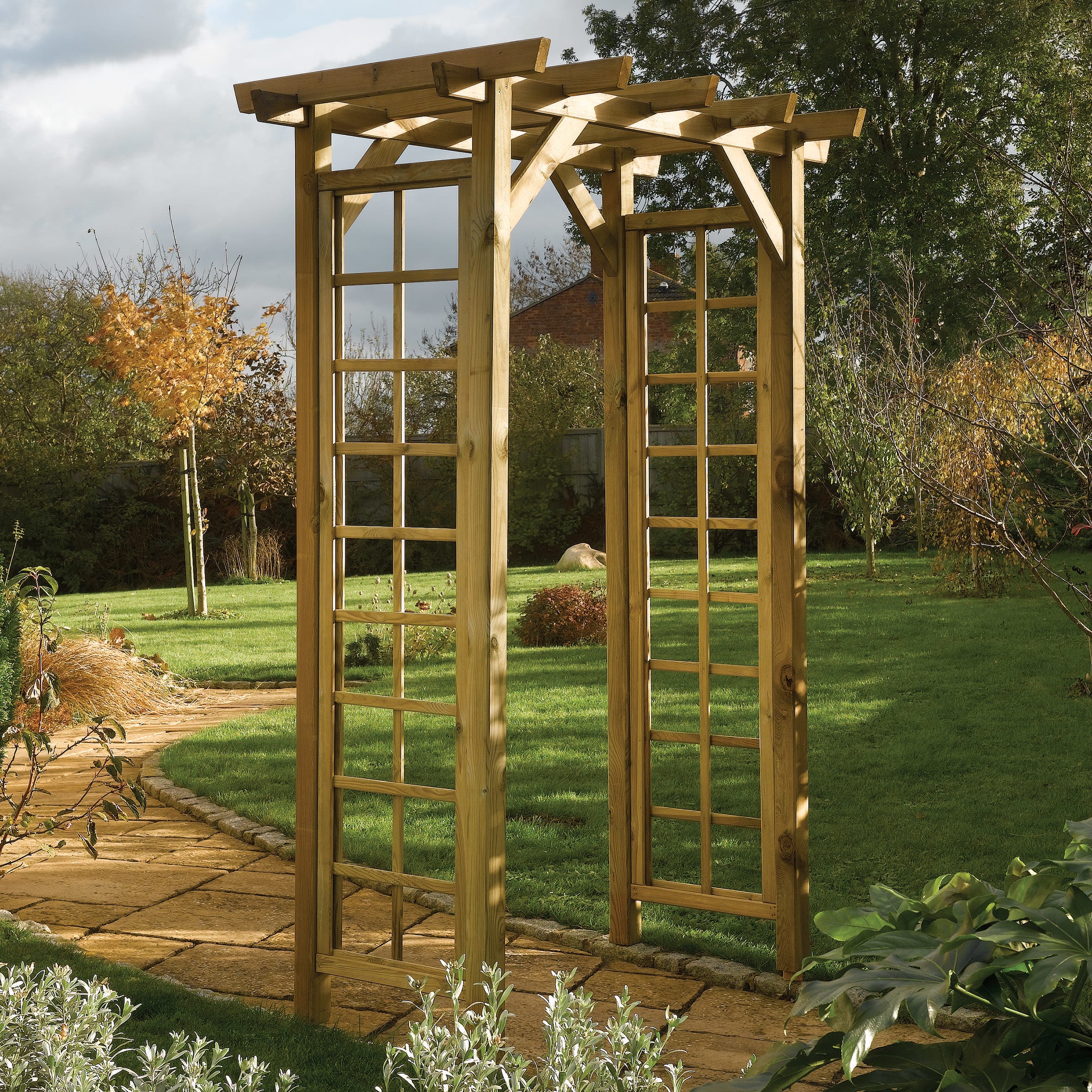 Offer Wickes Rowlinson Wooden Square Trellis Garden Arch