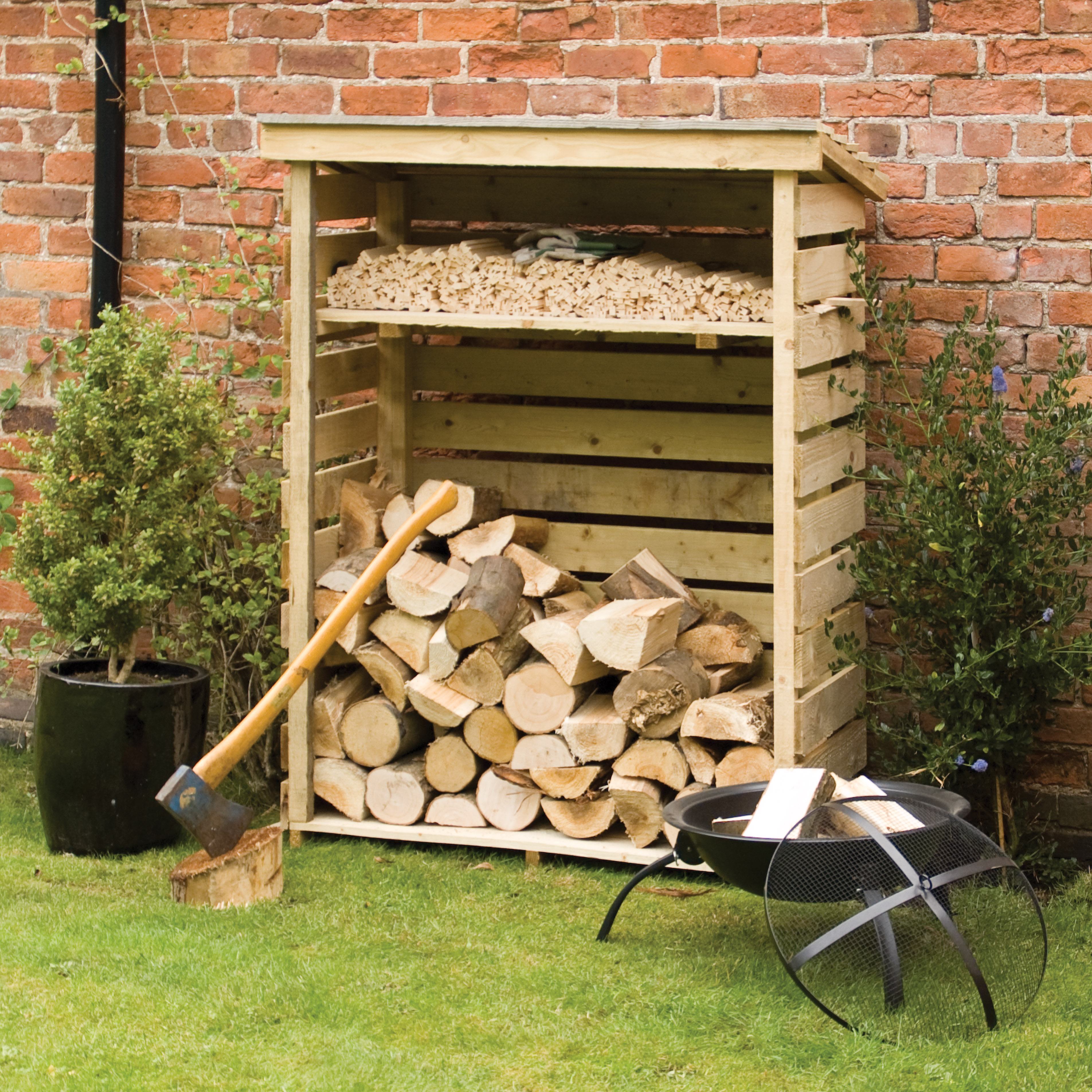 Rowlinson Small Pressure Treated Timber Log Store - 4 x 2ft