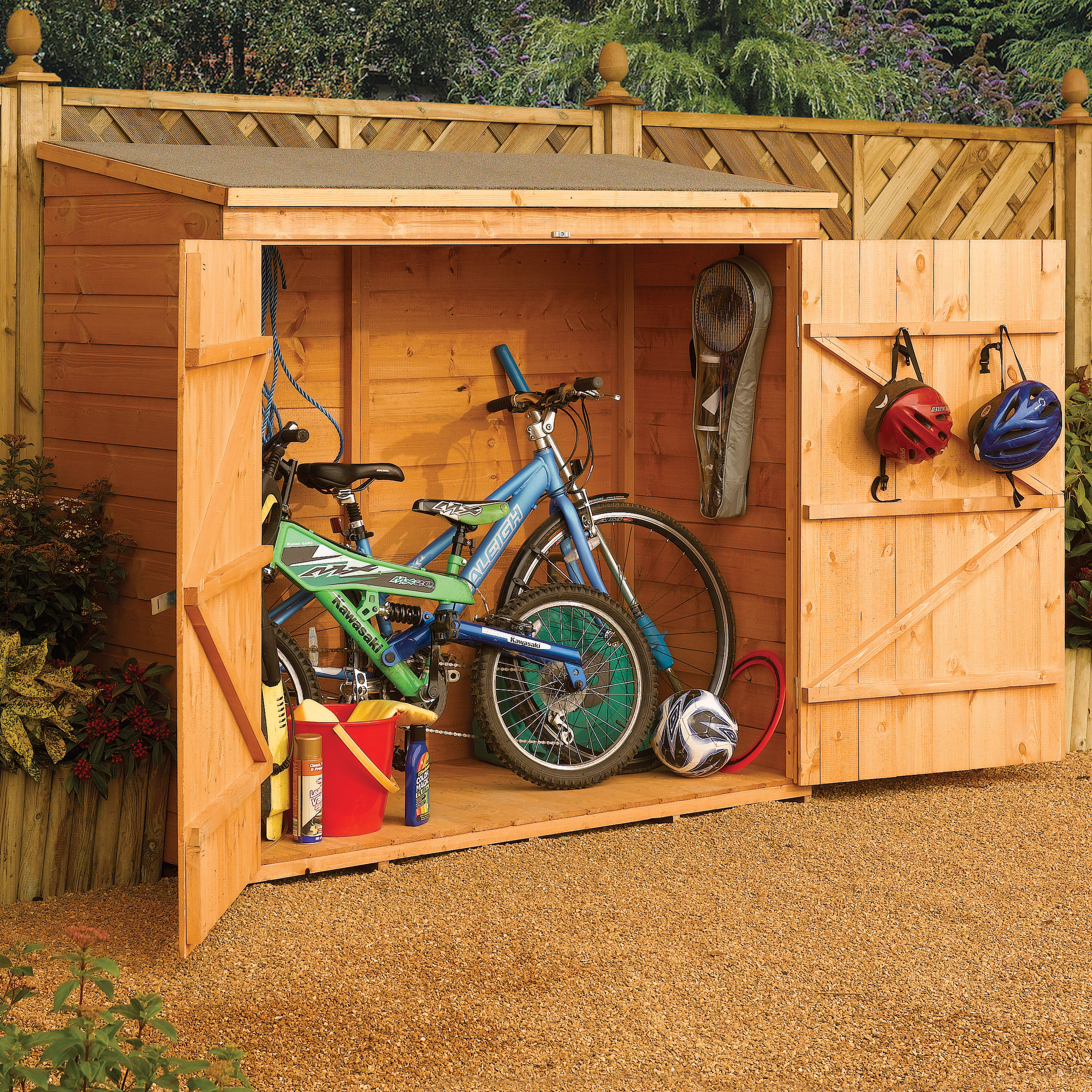 Image of Rowlinson 6 x 3ft Timber Wall Bike & Garden Storage Unit