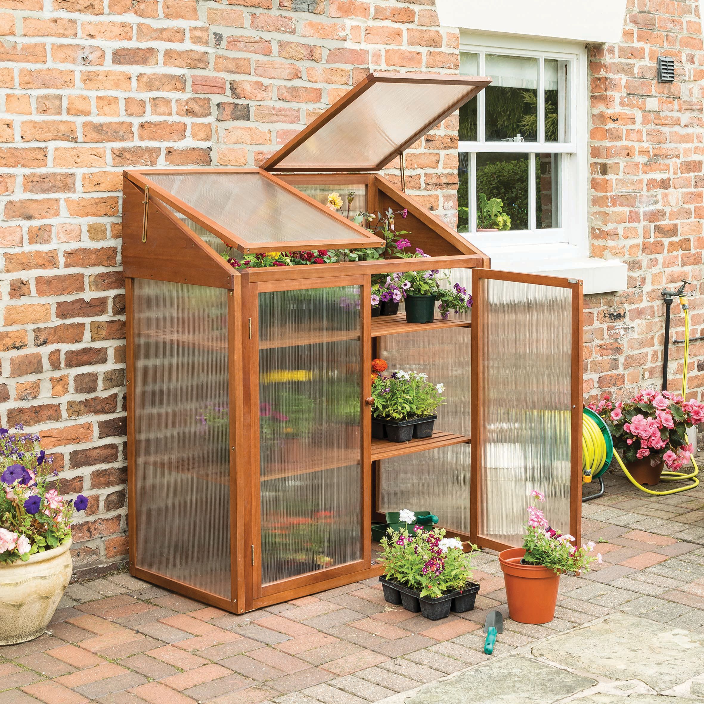 Rowlinson Small Brown Wooden Mini Greenhouse with Polycarbonate