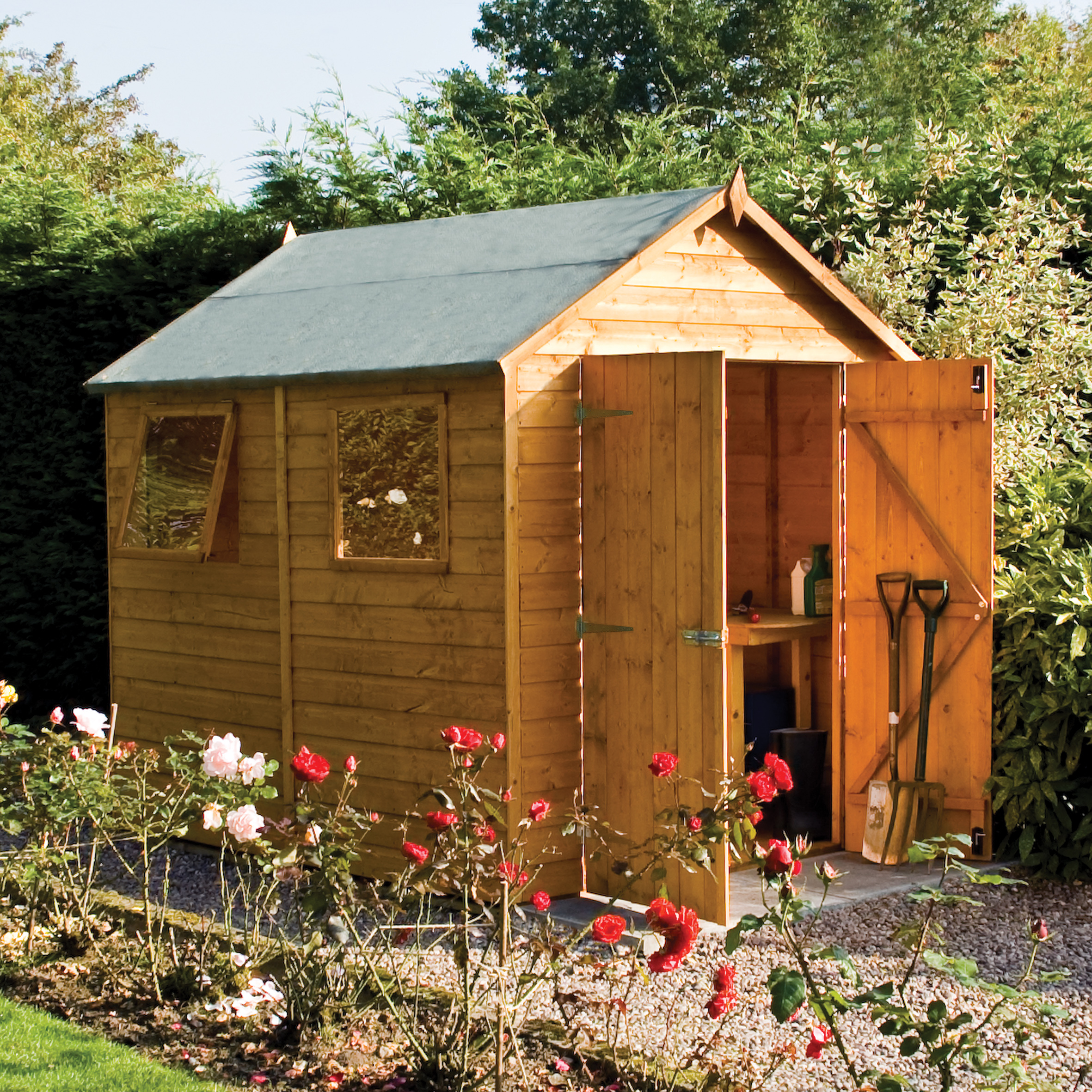 Rowlinson Premier 8 x 6ft Double Door Apex Shed with Opening Windows