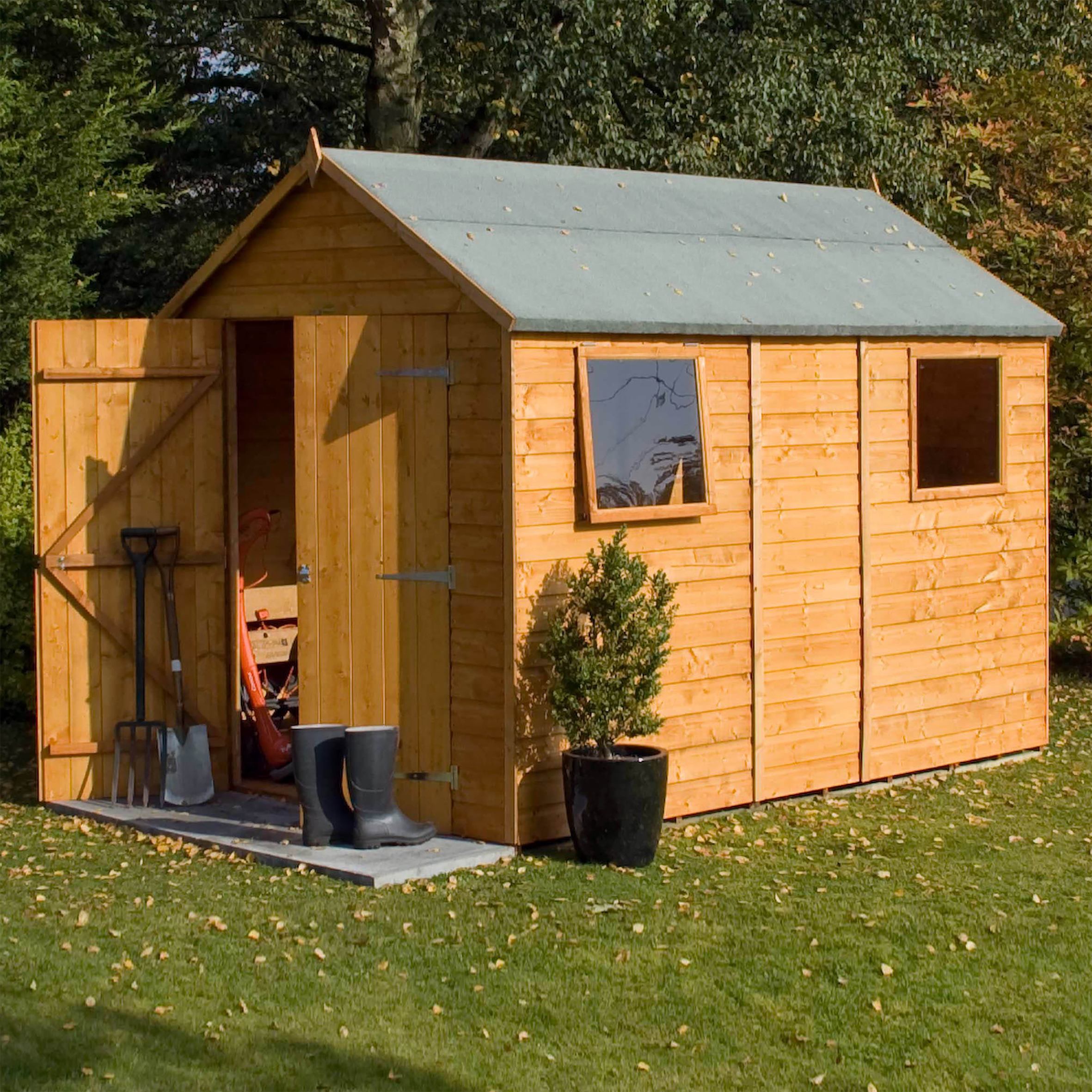 Rowlinson Premier Double Door Apex Shed with Opening Windows - 10 x 6ft