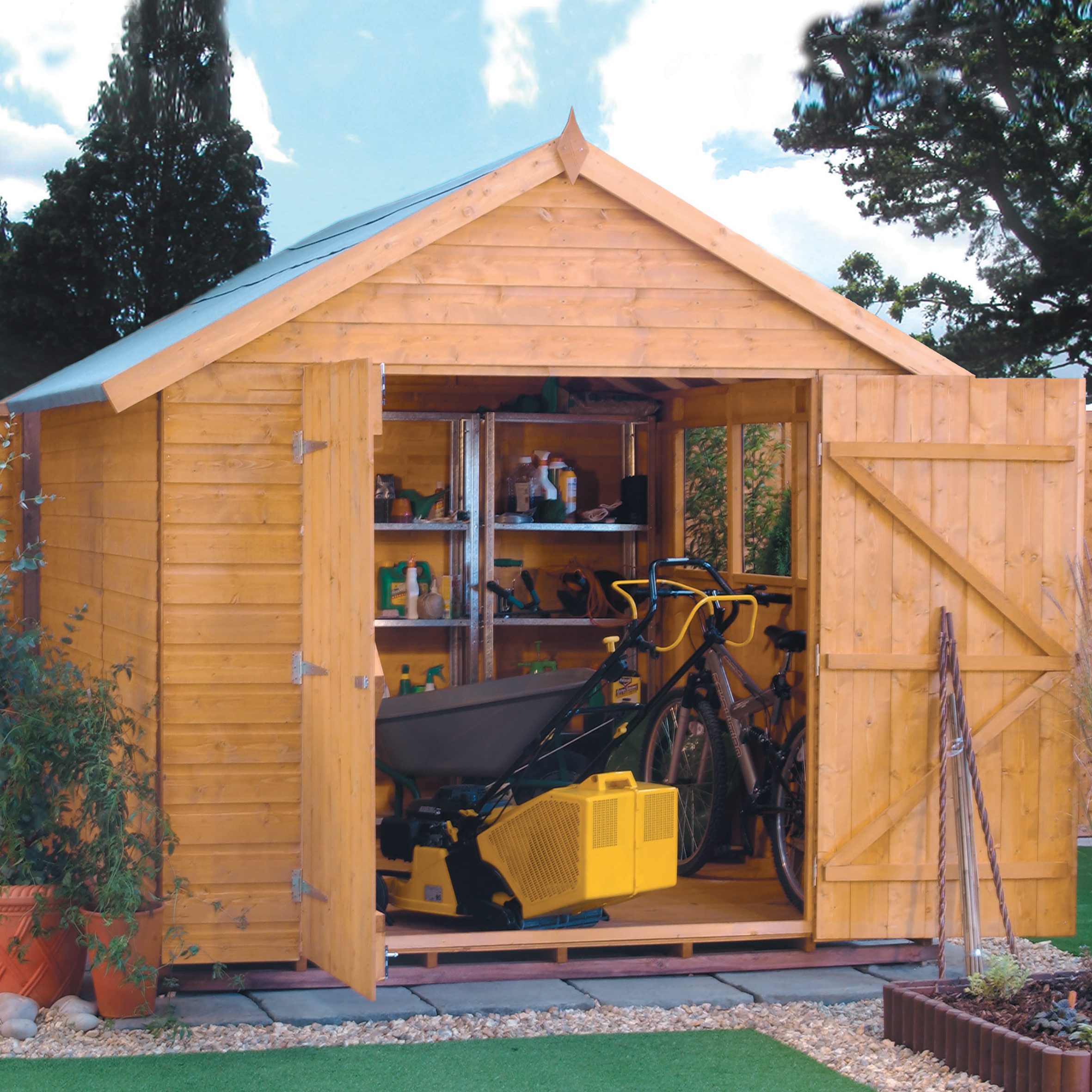 Rowlinson Premier Large Double Door Apex Shed with 3 Windows - 10 x 8ft