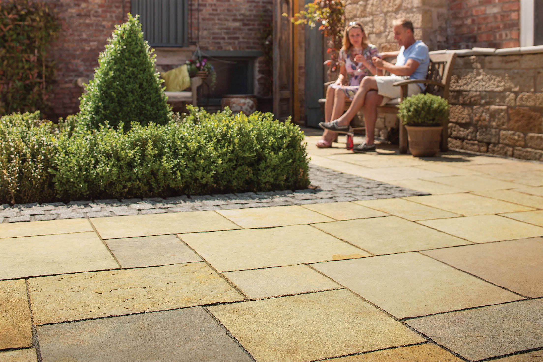 Image of Marshalls Aluri Limestone Riven Rustic Ochre Paving Slab Mixed Size - 11.2 m2 pack