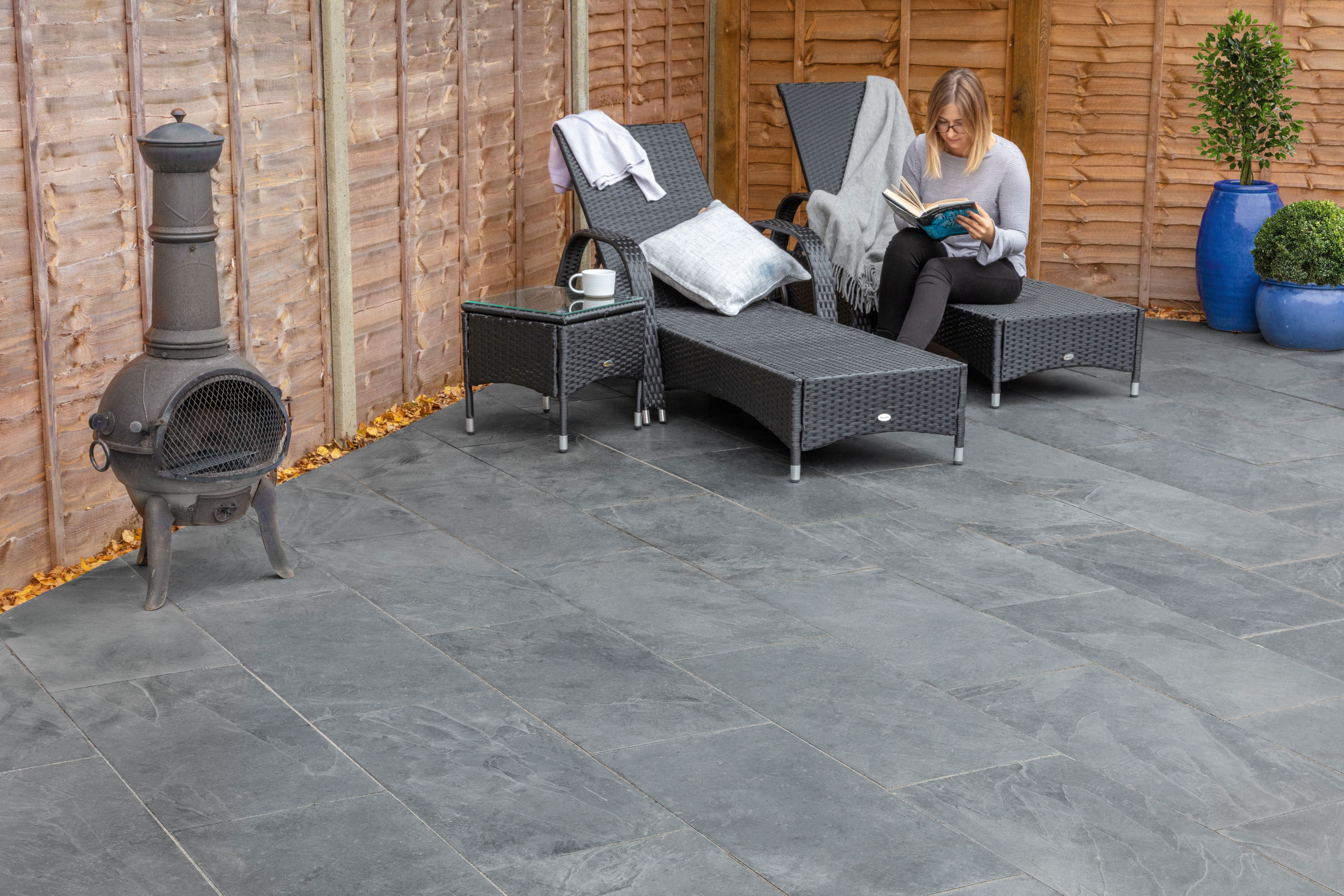 Image of Marshalls Casarta Slate Textured Black Paving Slab 800 x 800 x 20 mm - 16m2 pack