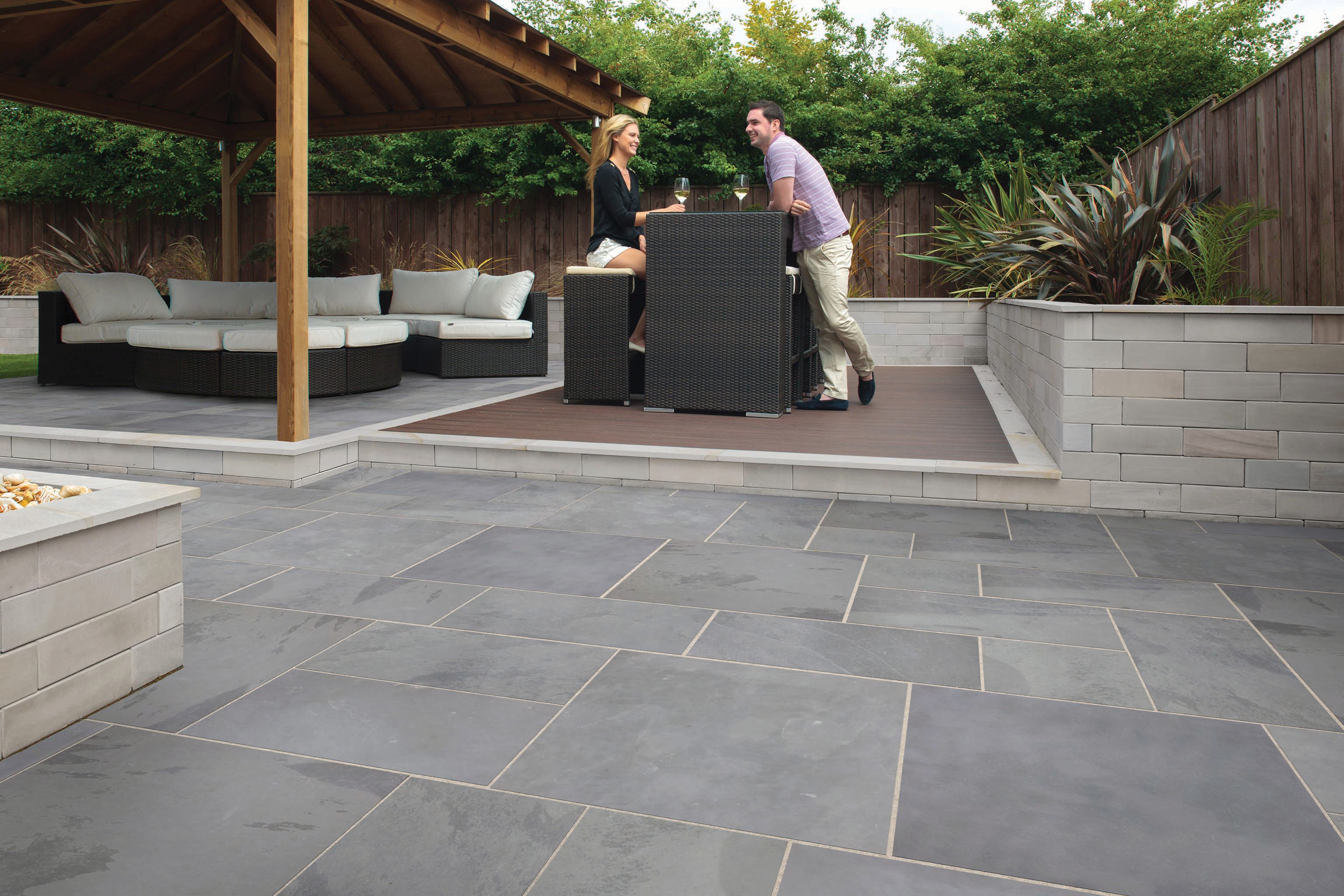 Marshalls Casarta Slate Textured Silver Grey Paving Slab - 800 x 800 x 20mm