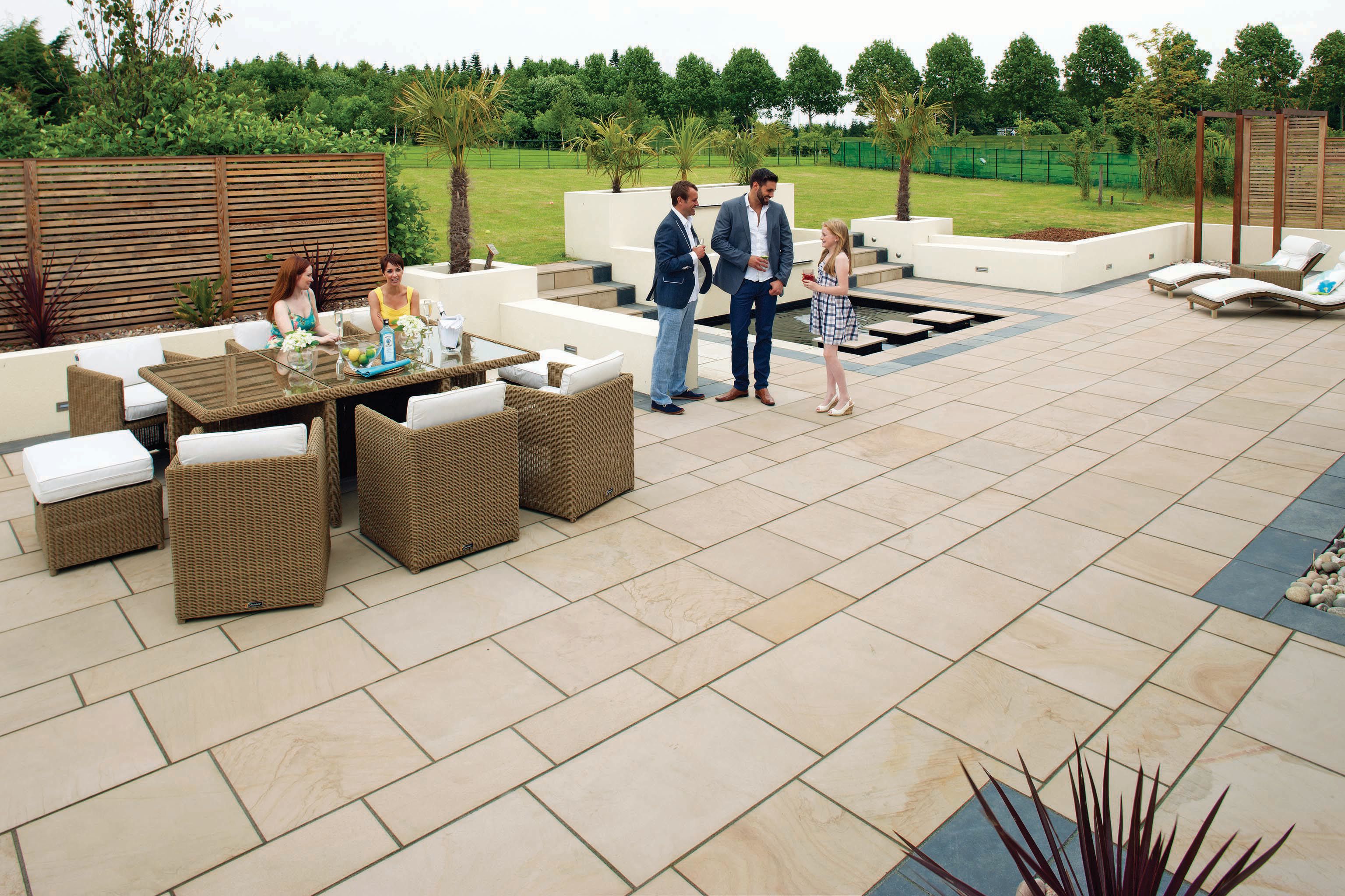 Image of Marshalls Sawn Versuro Smooth Caramel Cream Paving Slab 1250 x 750 x 30 mm - 13.12m2 pack