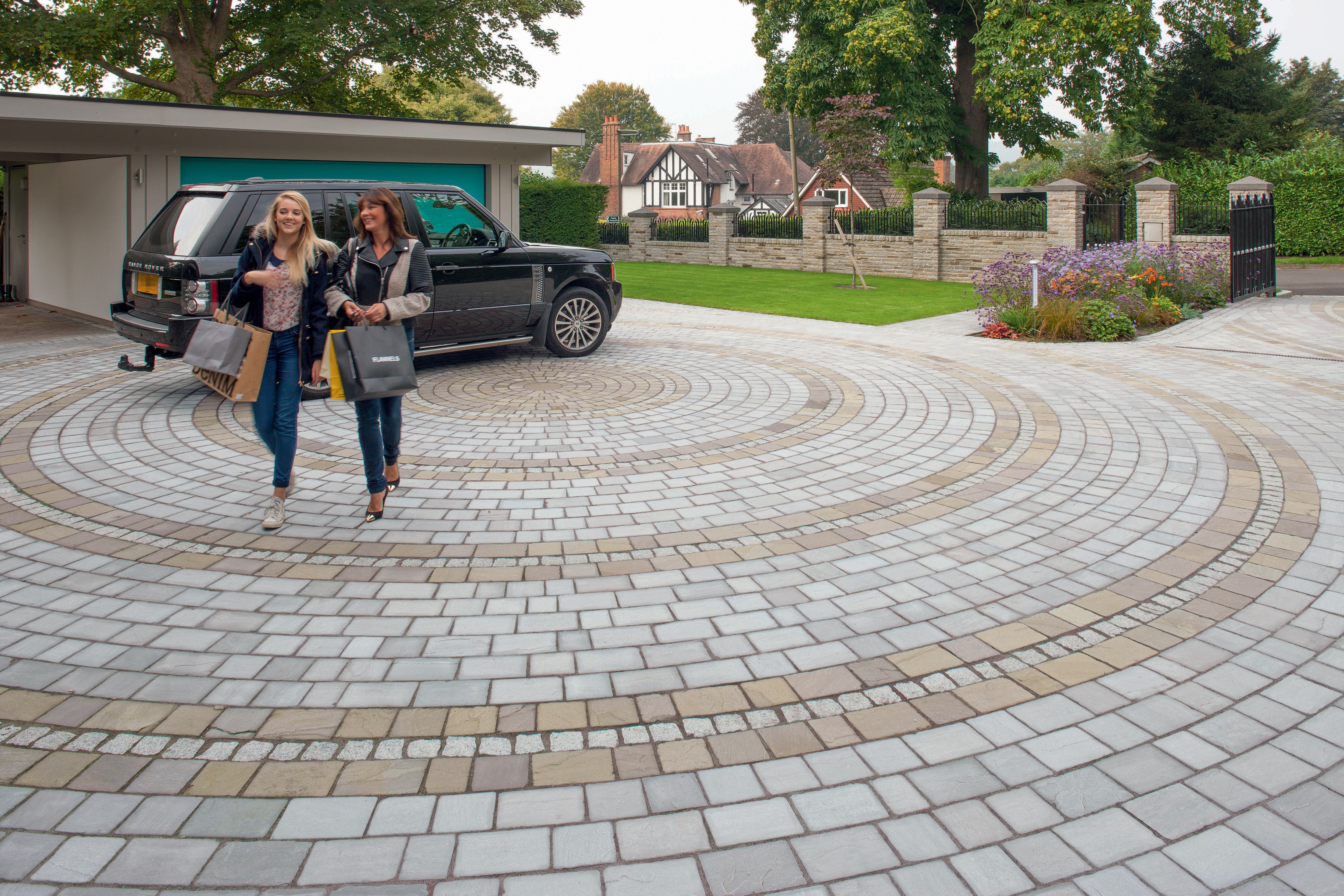 Image of Marshalls Fairstone Tumbled Natural Stone Split Set Block Paving - Silver Birch 200 x 100 x 50mm Pack of 400