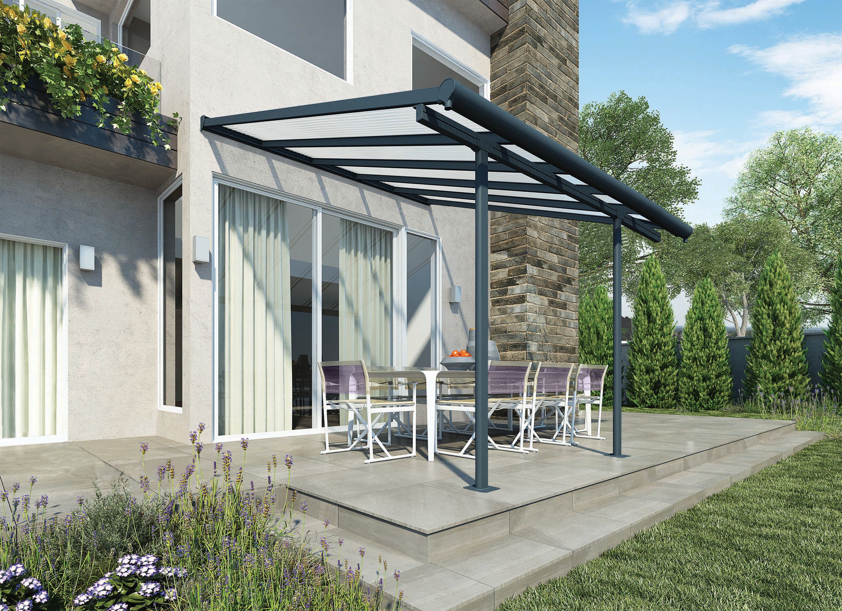 Image of Palram - Canopia Sierra Polycarbonate Patio Cover Grey - 9240 x 2950 mm