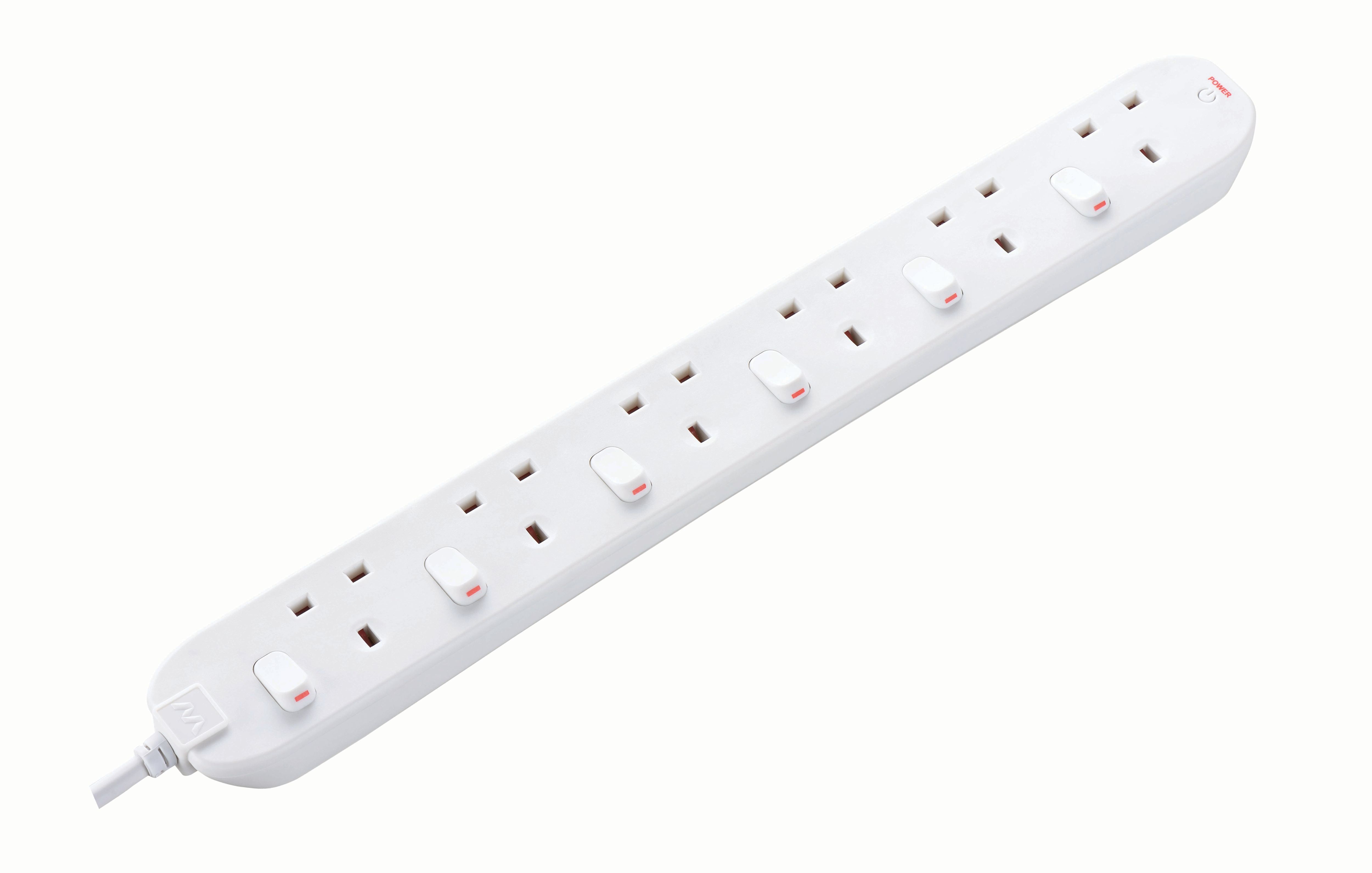 Masterplug 13A 6 Socket Individually Switched White Extension Lead - 2m