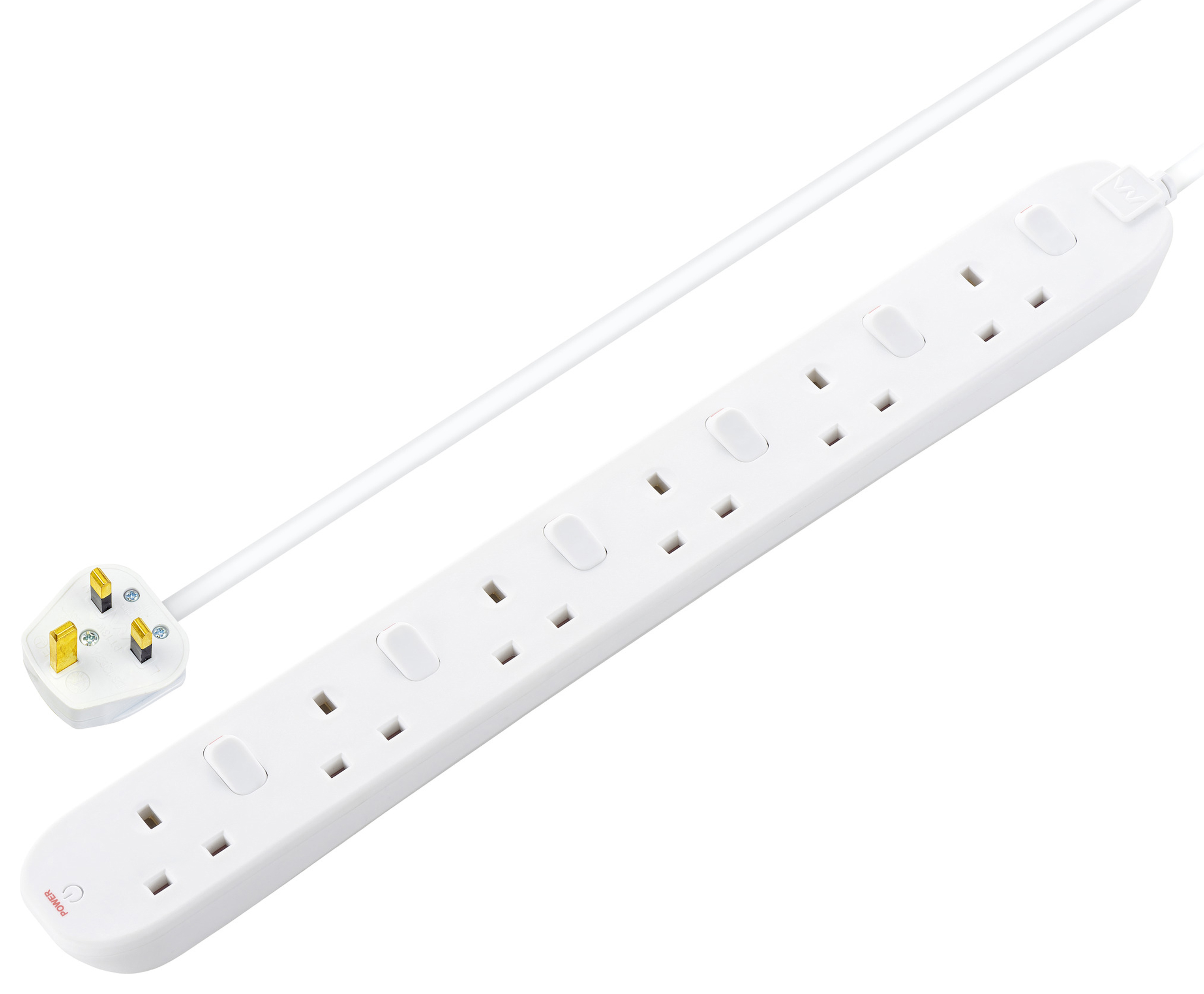 Masterplug 6 Socket Individually Switched Extension Lead - White 2m 13A