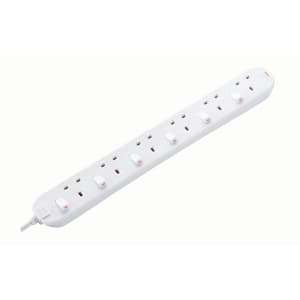 Masterplug 13A 6 Socket Individually Switched White Extension Lead - 2m
