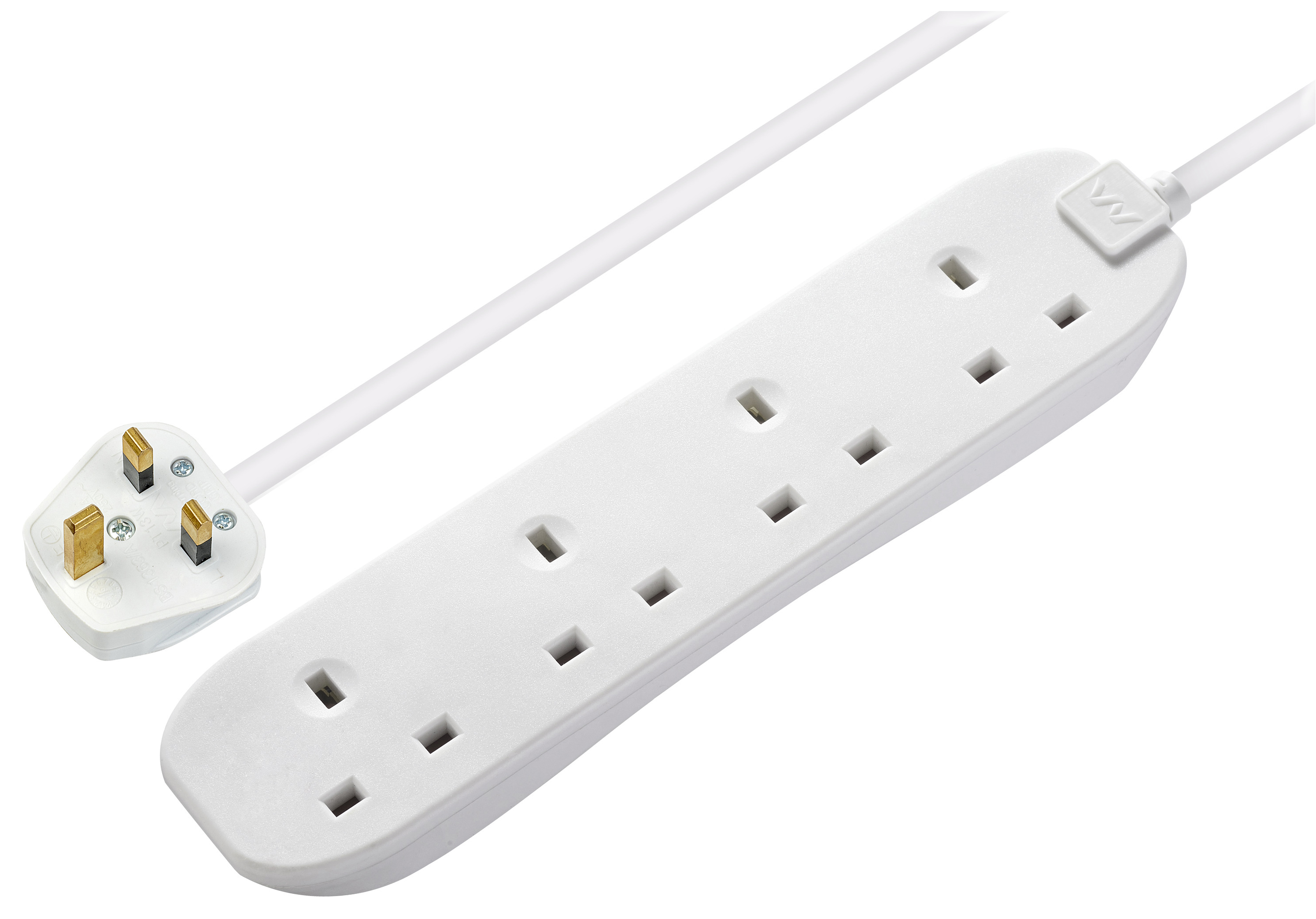 Image of Masterplug 4 Socket Wall Fixing Extension Lead - White 1m 13A