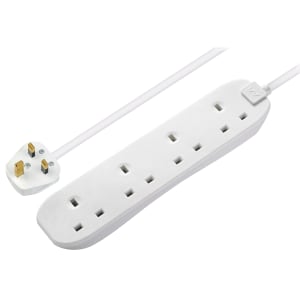 Masterplug 4 Socket Wall Fixing Extension Lead - White 1m 13A