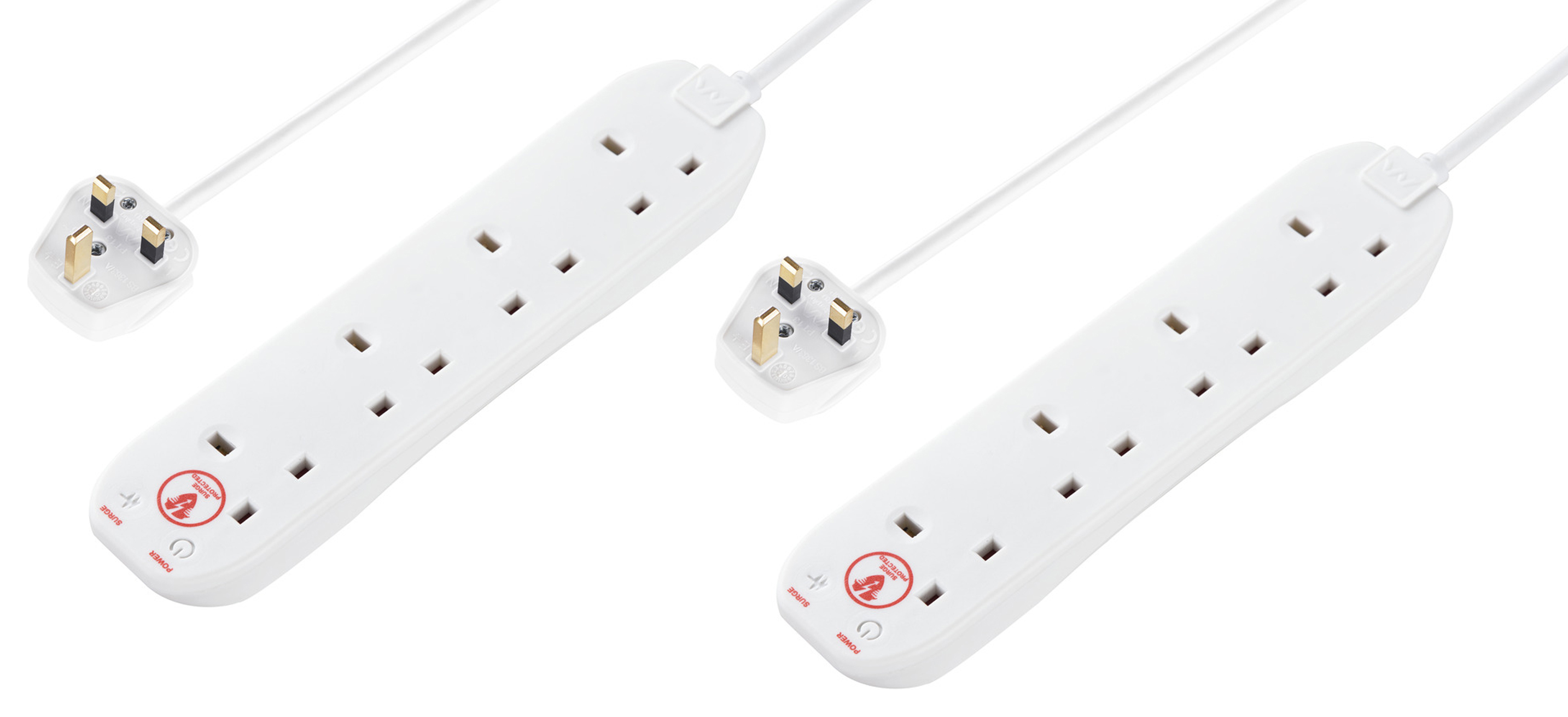 Image of Masterplug 4 Socket Extension Lead With Surge Protection - White 2m Pack of 2 13A