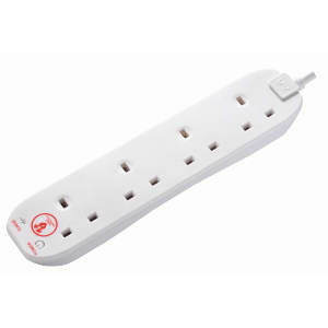 Masterplug 13A 4 Socket White Extension Lead with Surge Protection - 2m - Pack of 2