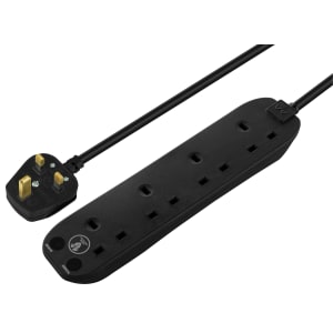 Masterplug 13A 4 Socket Black Extension Lead with Surge Protection - 2m