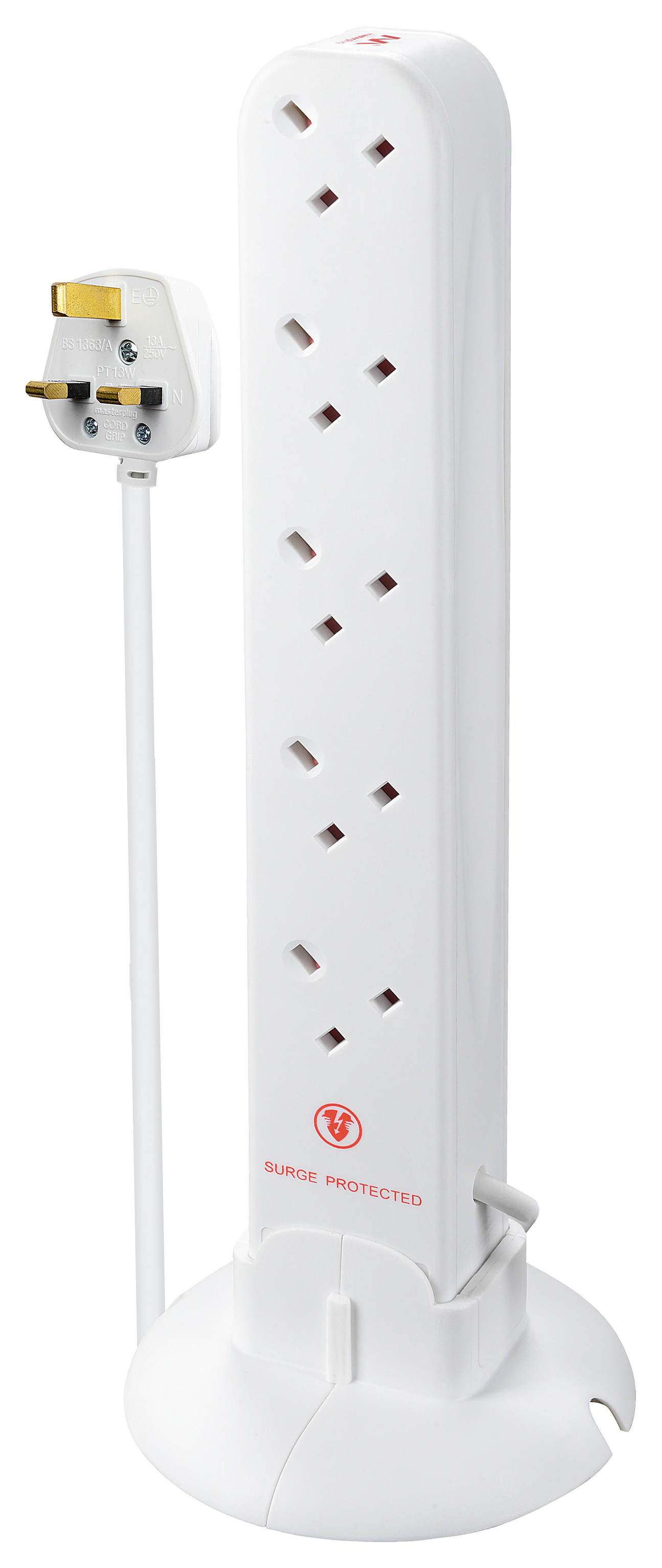 Masterplug 13A 10 Socket Surge Protected Power Tower - 1m