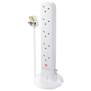 Masterplug 10 Socket Surge Protected Power Tower - 1m 13A