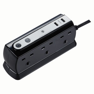 Masterplug 6 Socket Back To Back Extension Lead With USB - Black 1m 13A