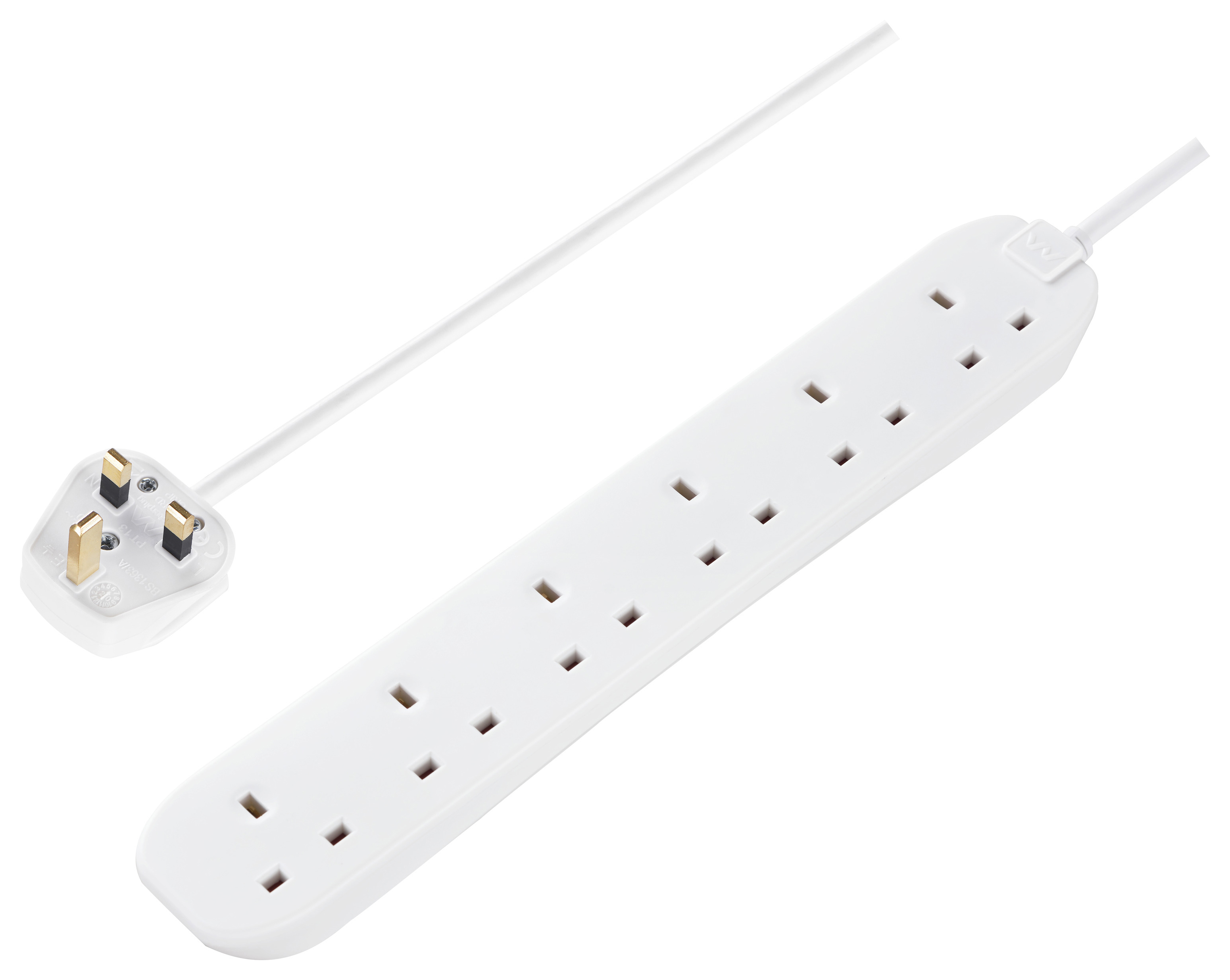 Masterplug 13A 6 Socket White Extension Lead - 1m