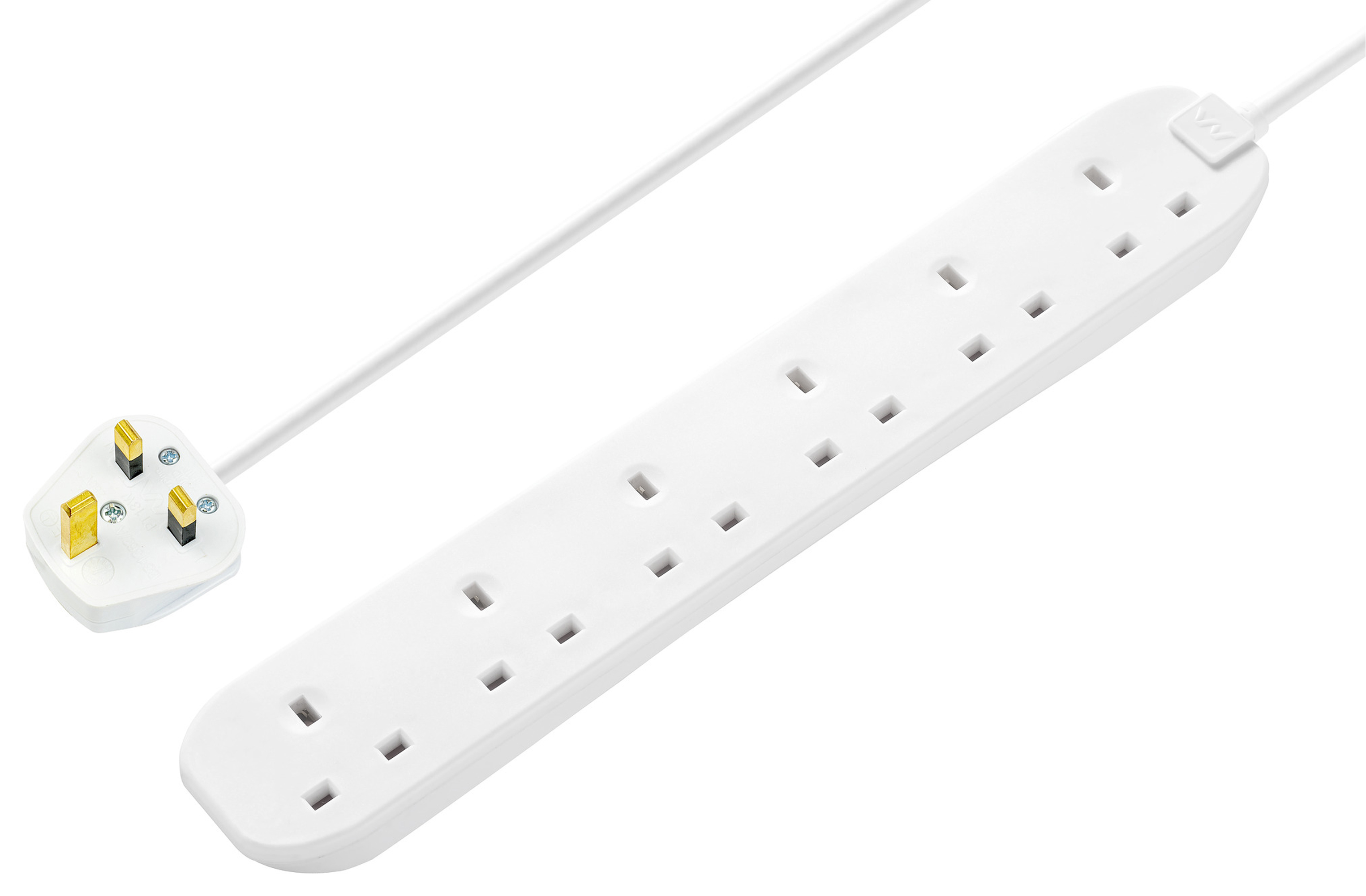 Masterplug 13A 6 Socket White Extension Lead -