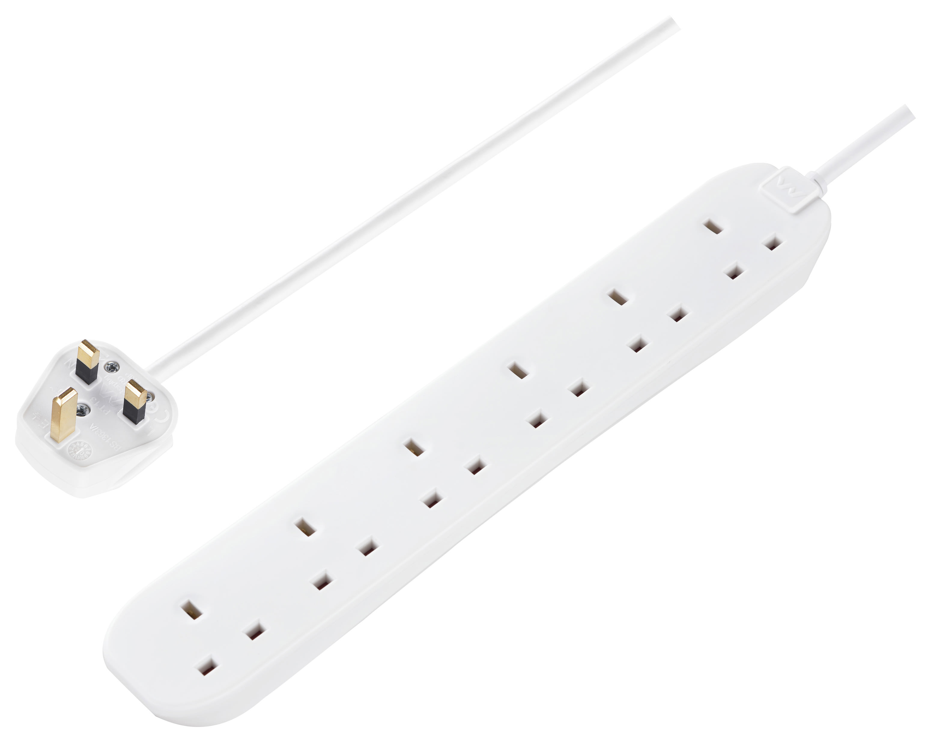 Masterplug 13A 6 Socket White Extension Lead -