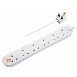 Masterplug 13A 6 Socket White Extension Lead with Surge Protection - 2m