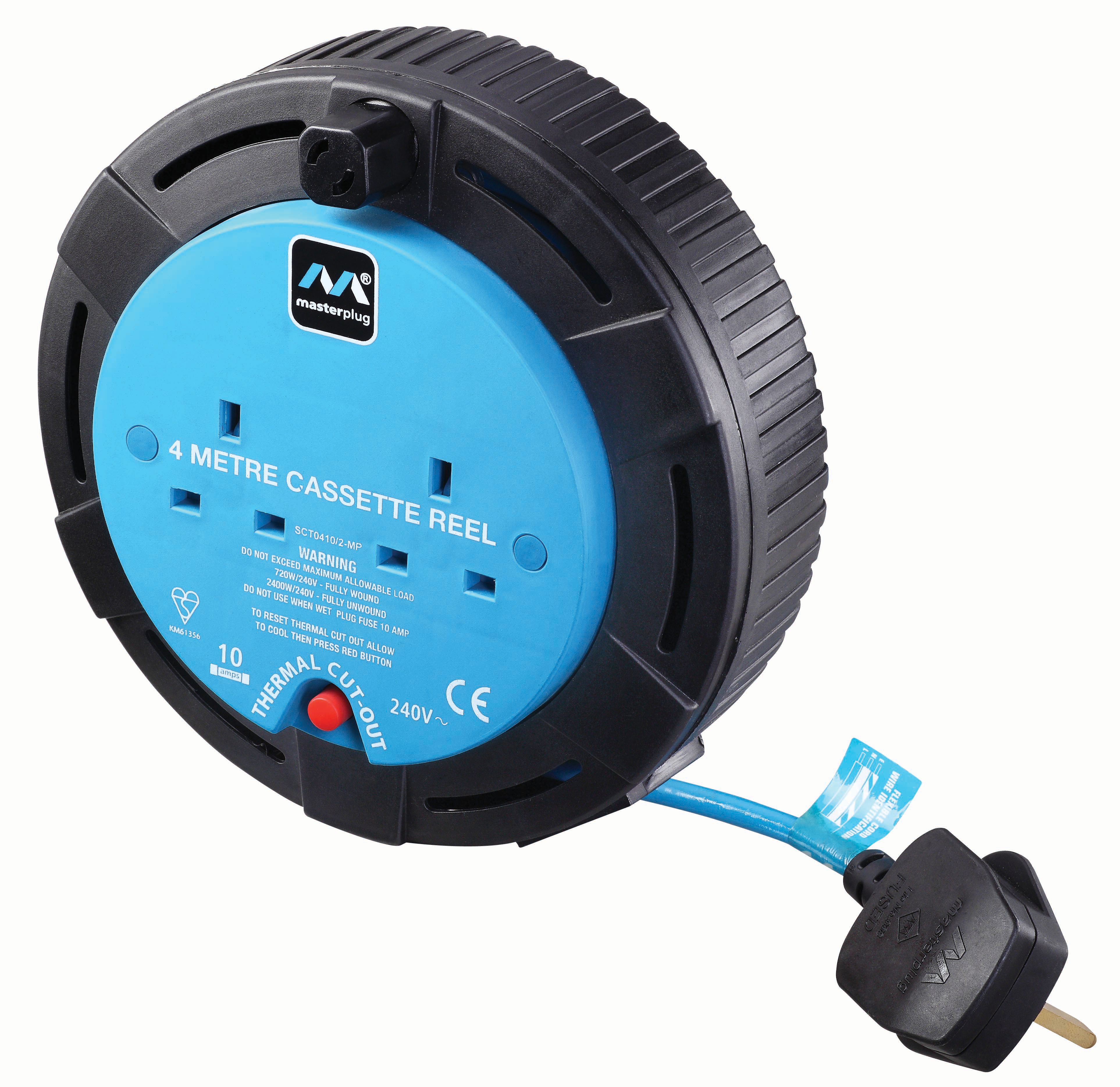 Masterplug 10A 2 Socket Blue Small Cassette Reel - 4m