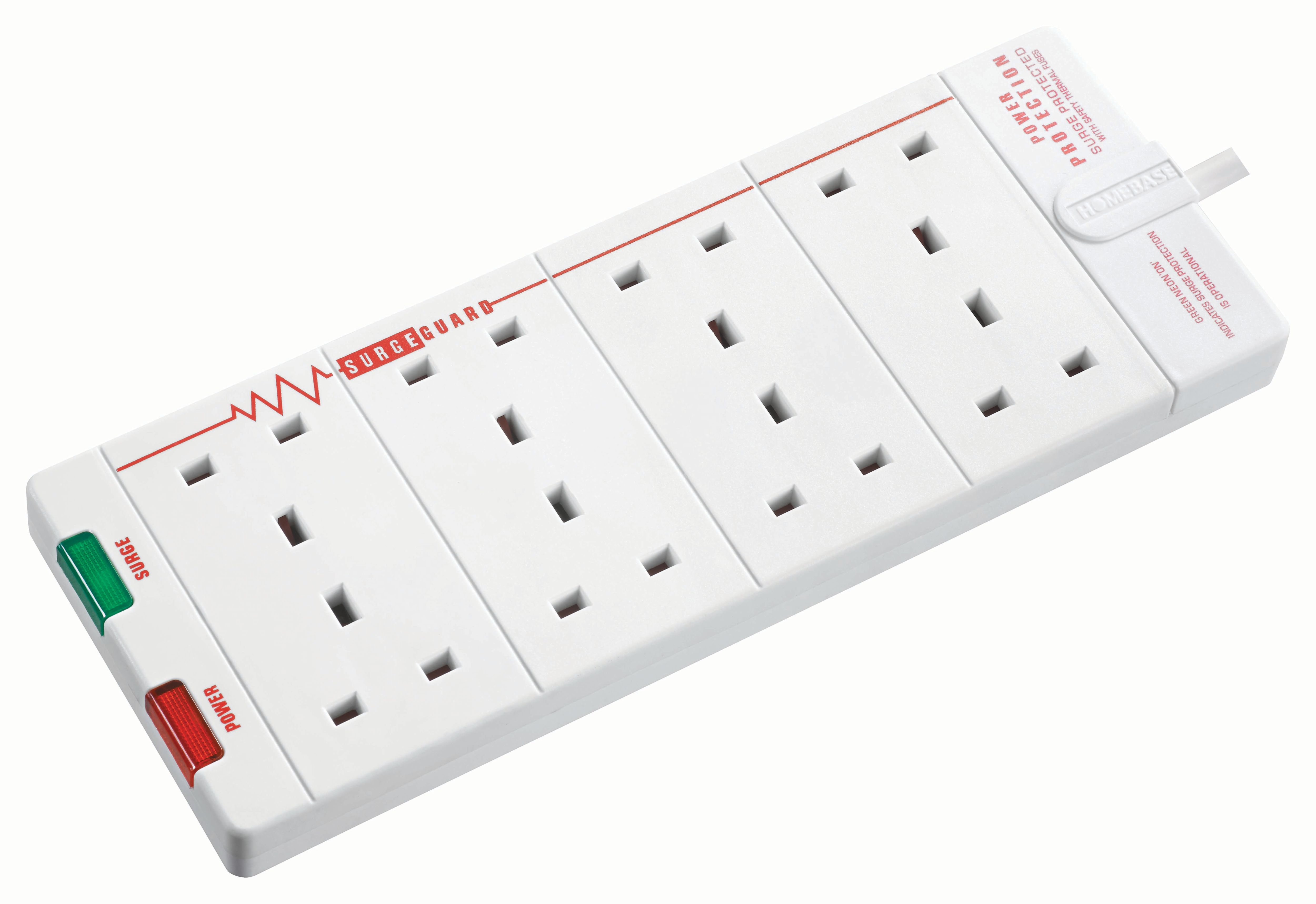 Masterplug 13A 8 Socket White Extension Lead with Surge Protection - 2m