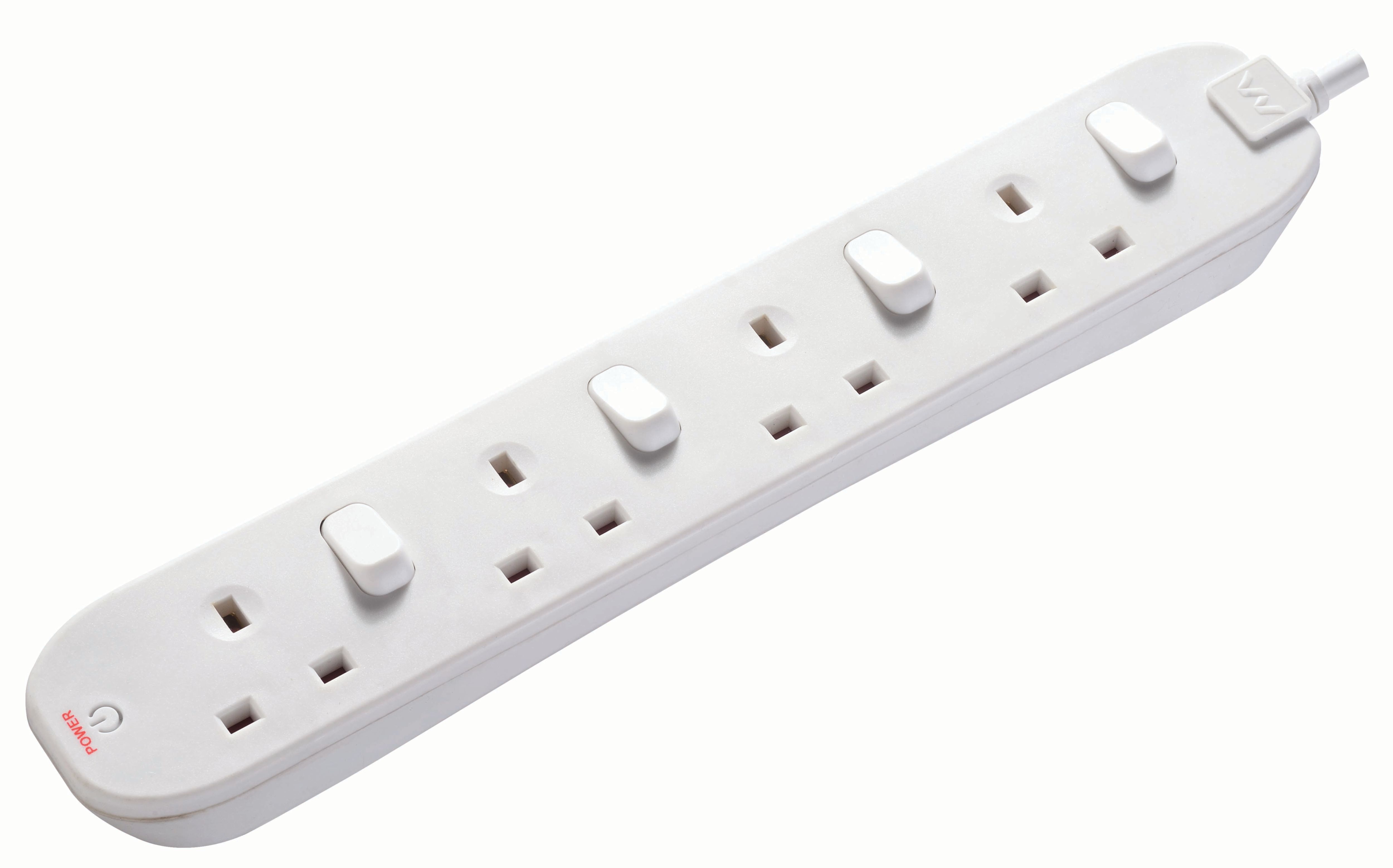 Image of Masterplug 4 Socket Individually Switched Extension Lead - White 2m 13A