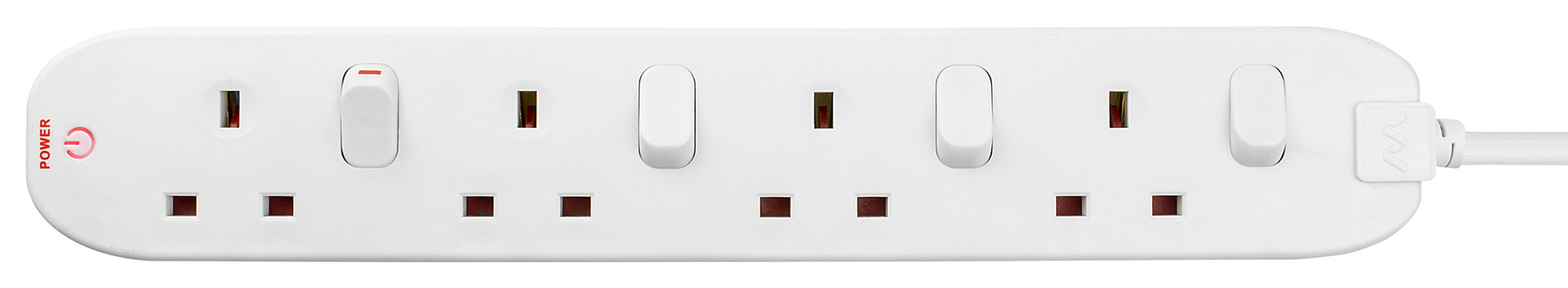 Image of Masterplug 4 Socket Individually Switched Extension Lead - White 2m 13A