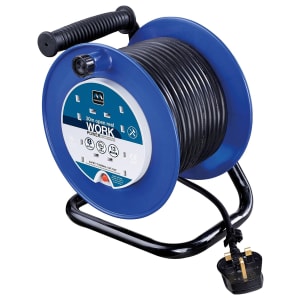 Image of Masterplug 4 Socket Thermal Cut-out Open Cable Reel - Blue 30m 10A