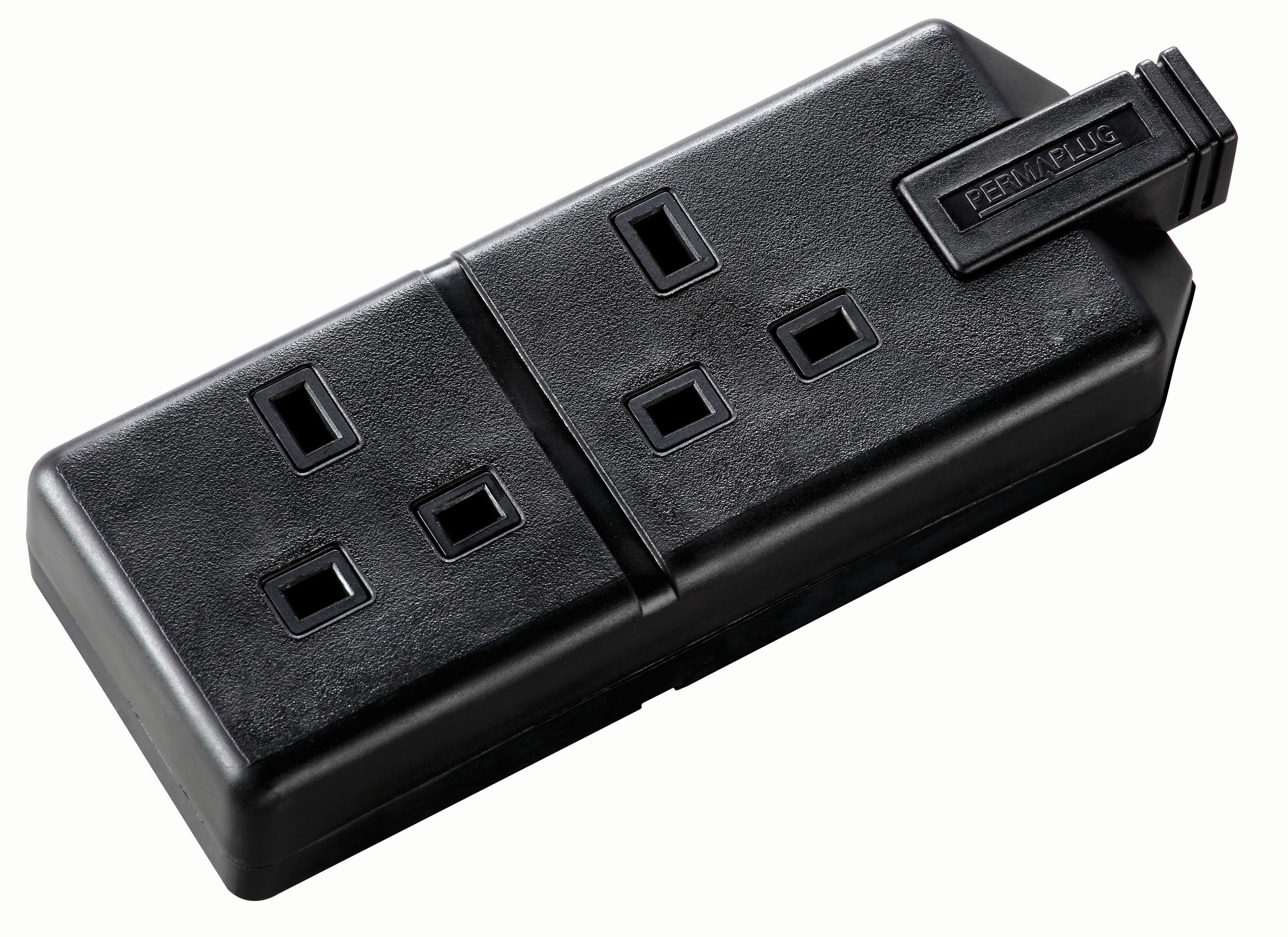 Masterplug 13A Heavy Duty Rewireable Double Trailing Socket - Black