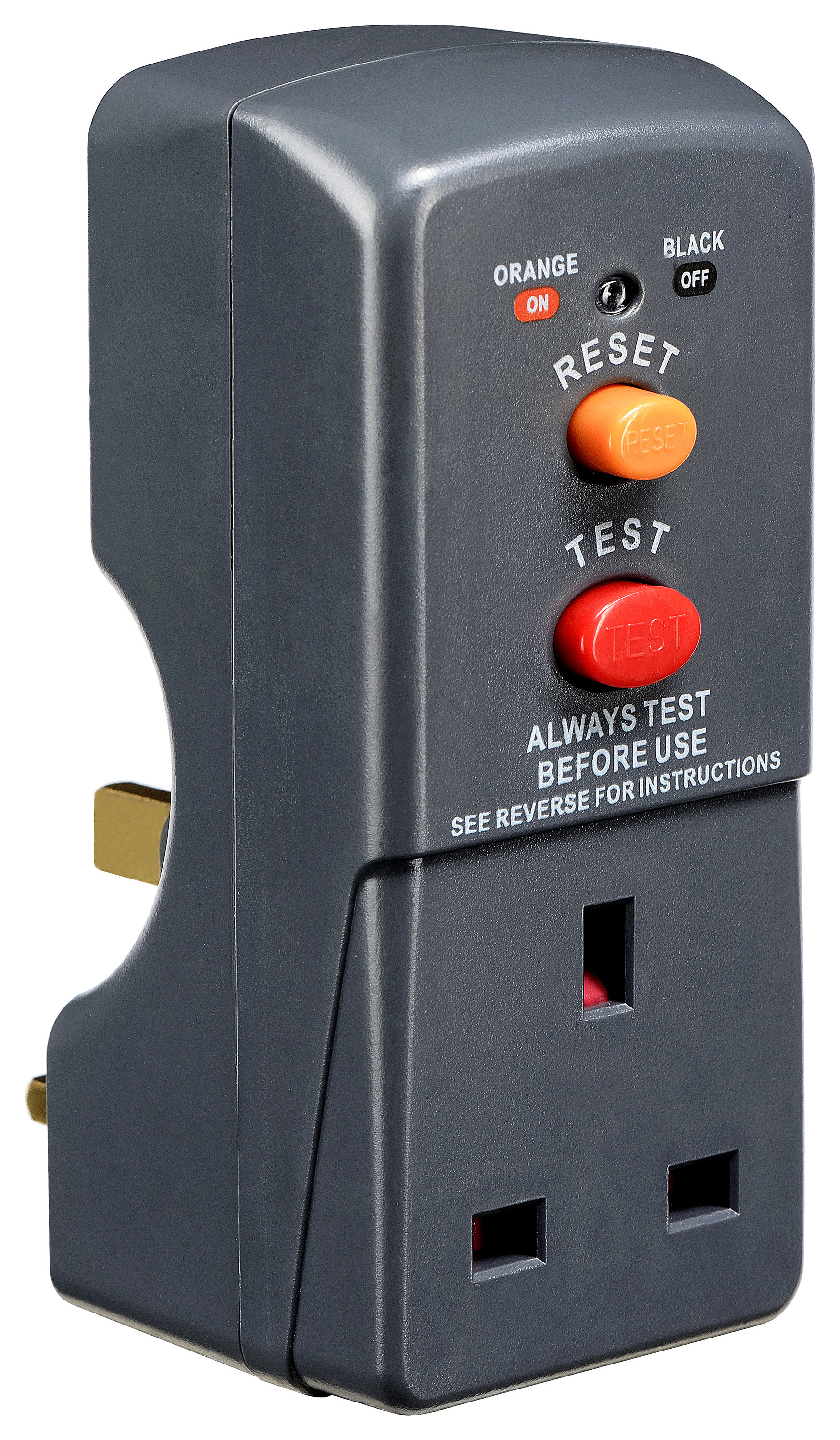 Image of Masterplug Single Socket Safety RCD Plug & Adaptor - Grey 13A