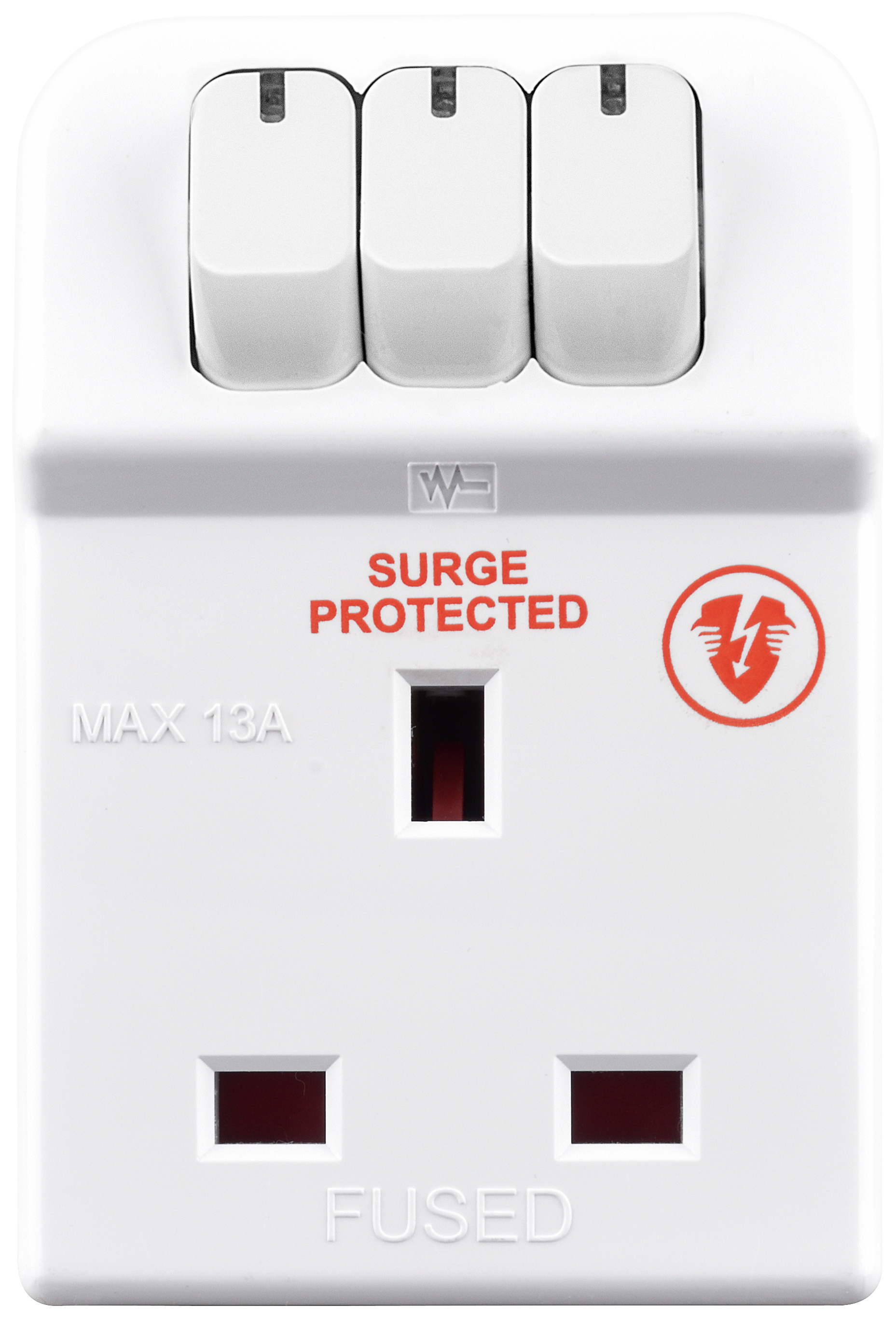 Masterplug 13A 3 Gang Surge Protected Socket Adaptor - White
