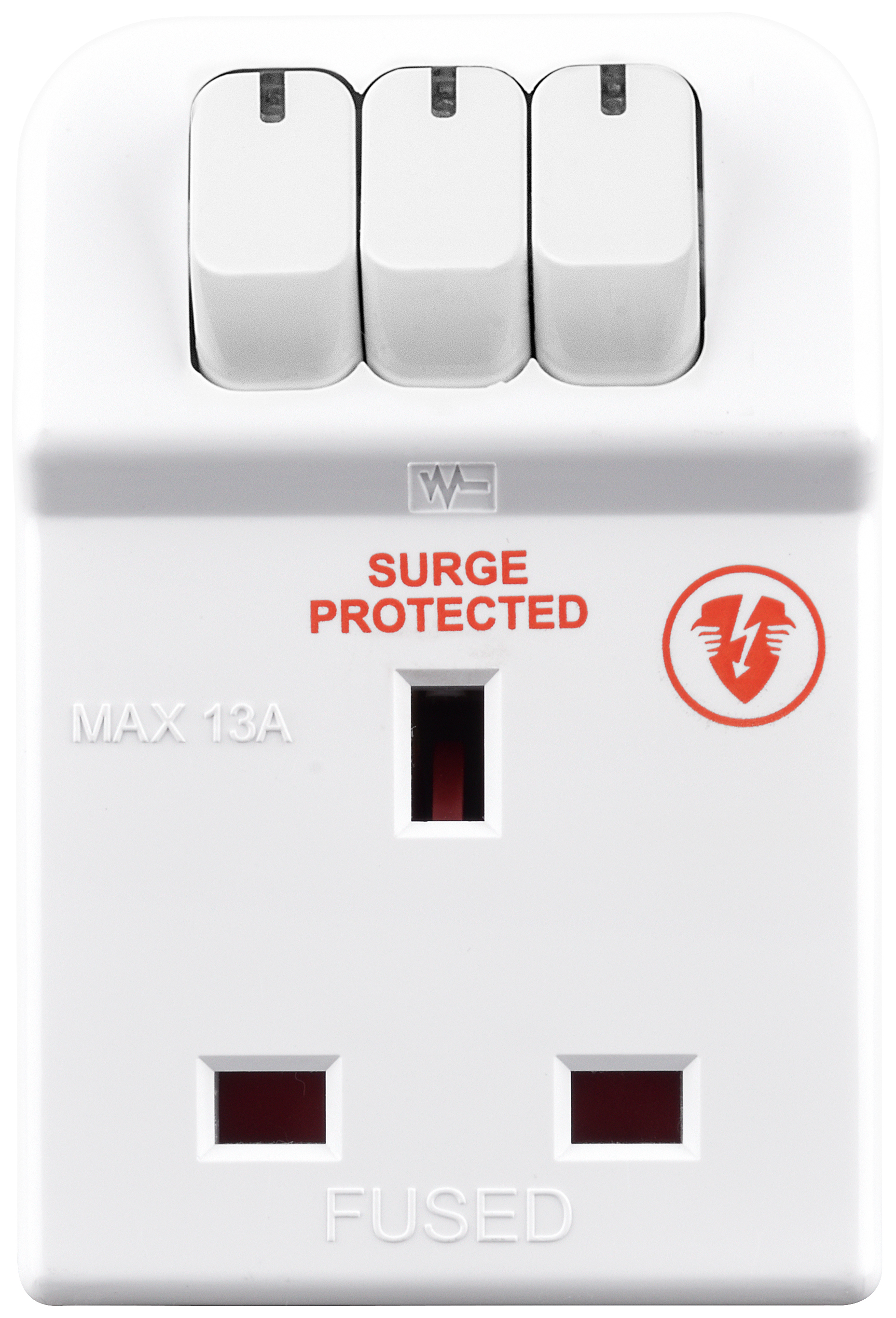 Masterplug 3 Gang Surge Protected Socket Adaptor - White 13A