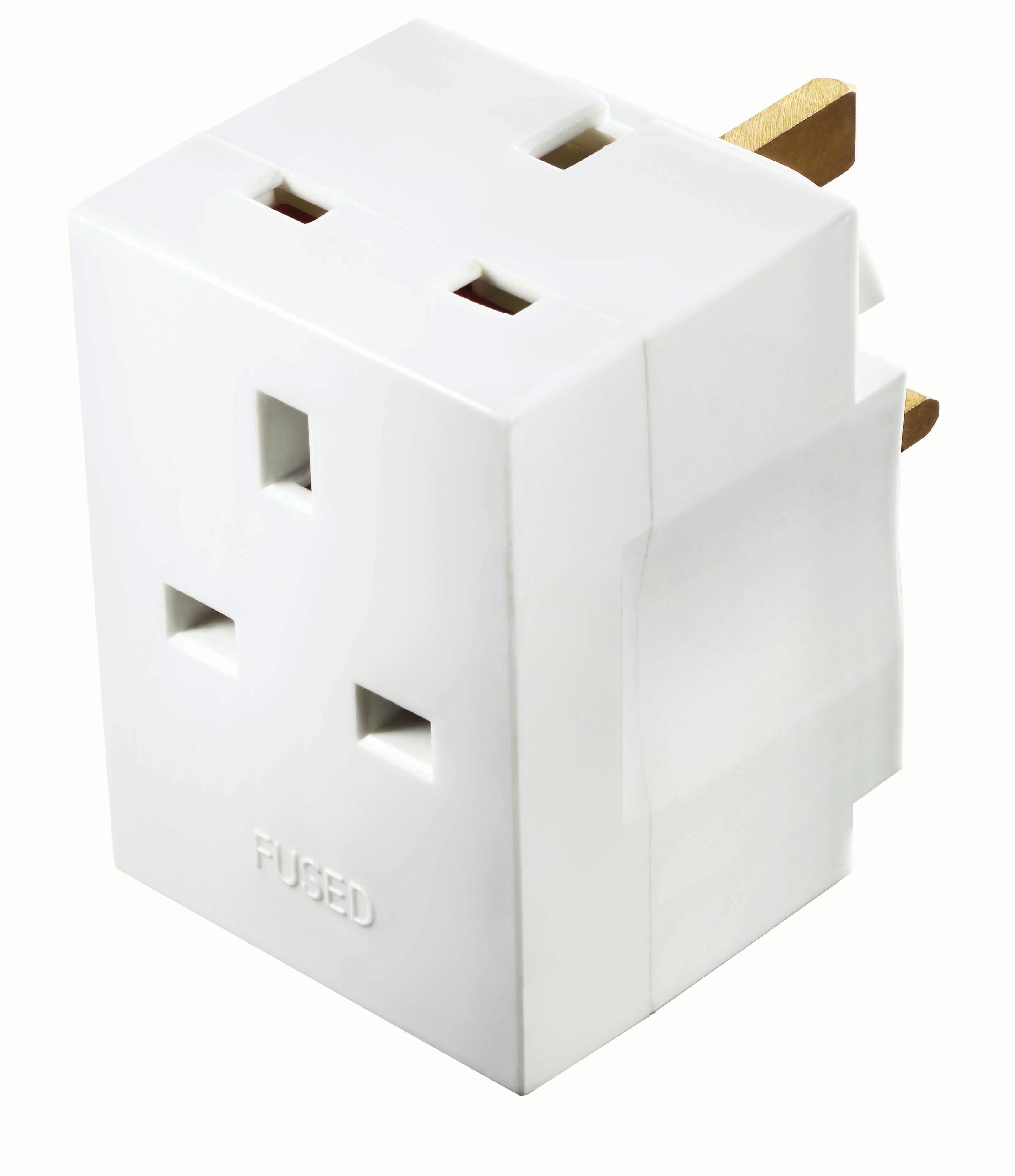 Masterplug 3-Way Socket Fused Mains Adaptor Plug, 13A - White