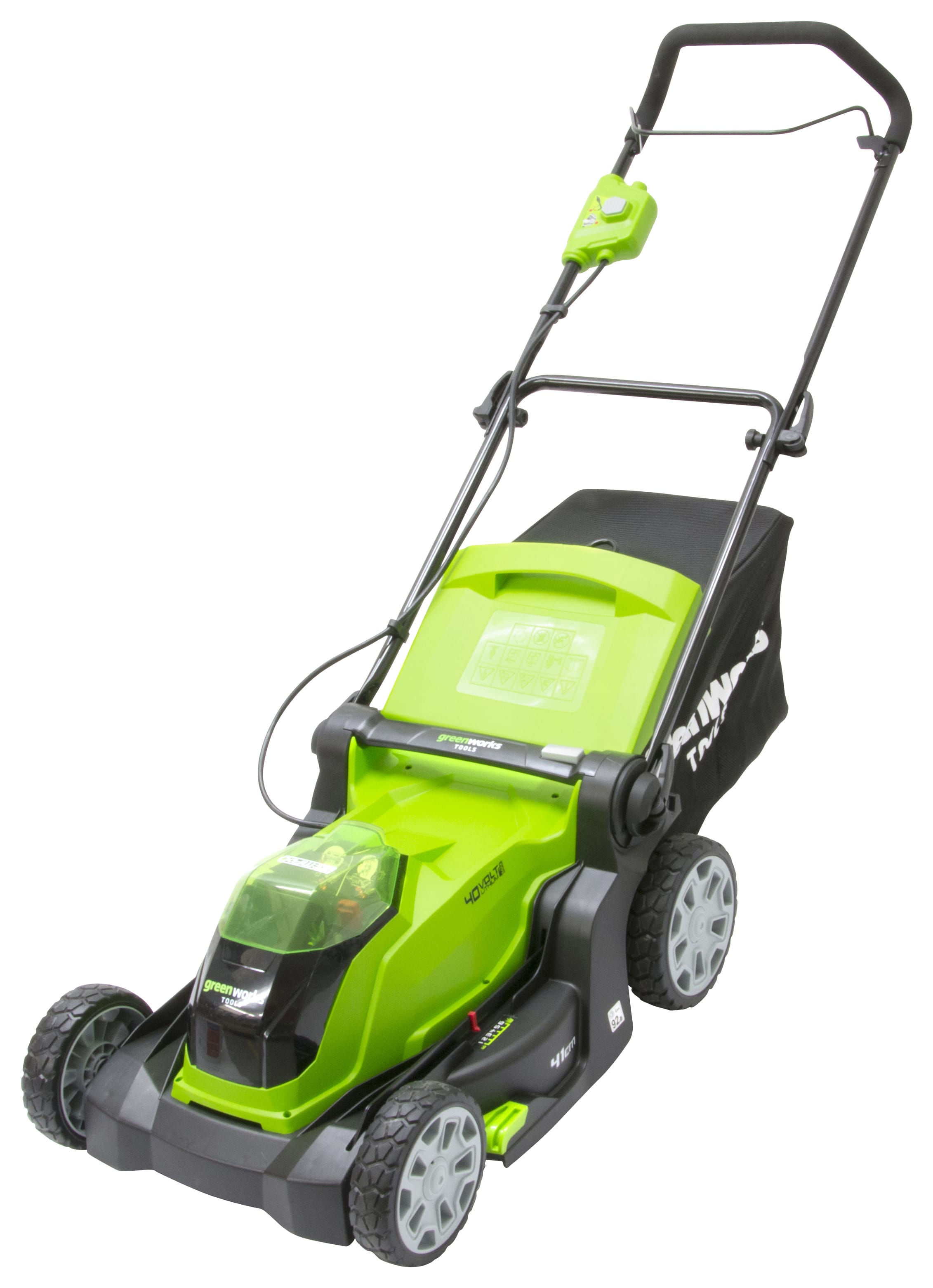 Greenworks Cordless Li ion Lawn Mower with 2 Batteries Charger 40cm