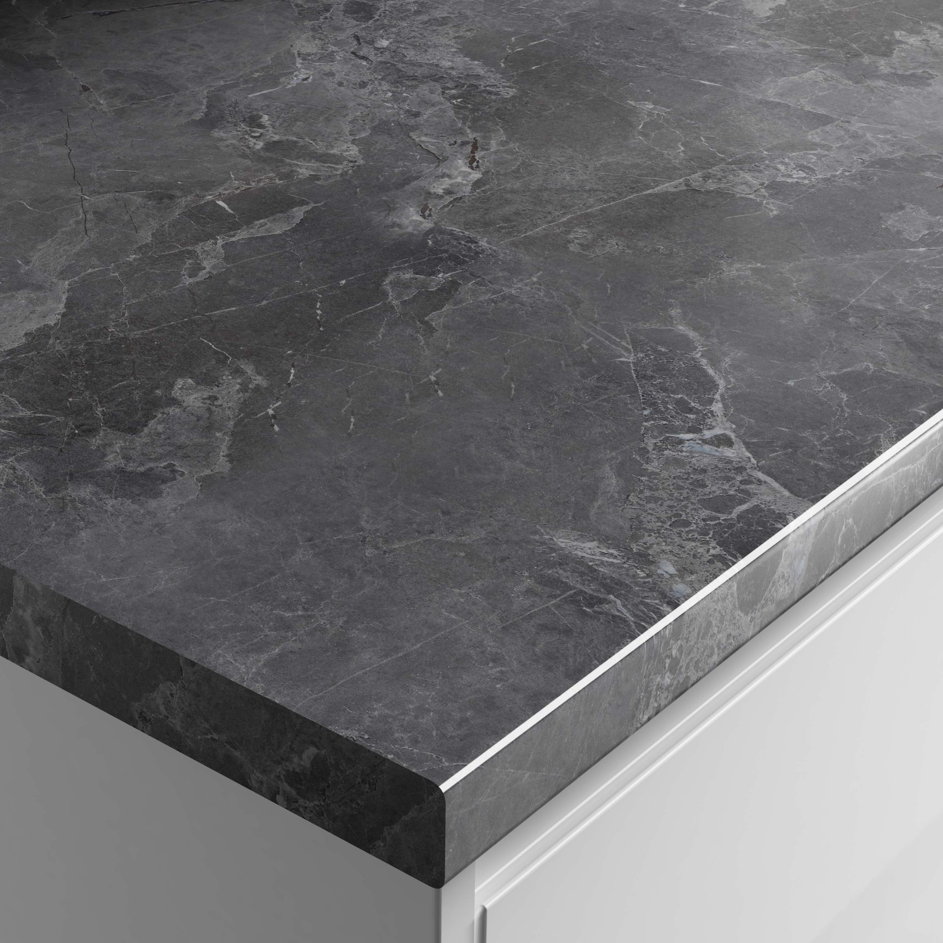 Wickes Grey Marble Gloss Laminate Breakfast Bar - 900 x 38 x 3000mm