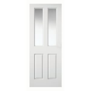 Wickes Chester White Clear Glazed Grained Moulded 4 Panel Internal Door