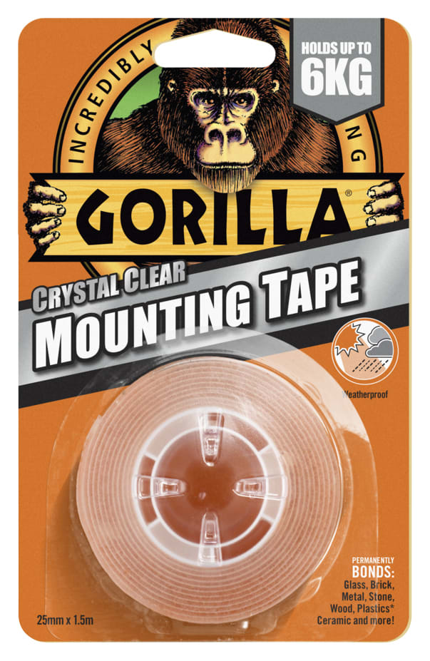 Gorilla Tough & Clear, Double Sided Mounting Tape, Weatherproof, 1 x 60, Clear, (Pack of 2)